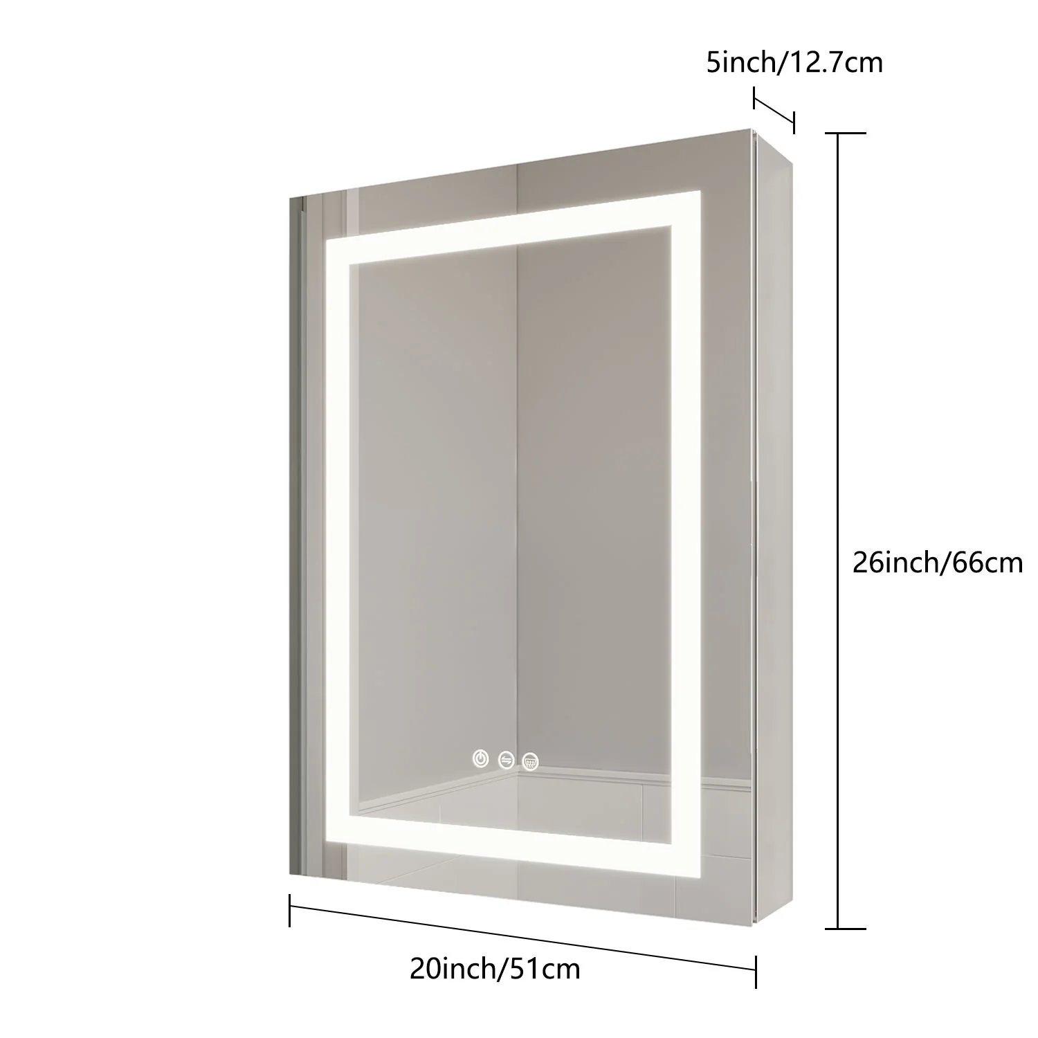 Bathroom Medicine Cabinet With LED Mirror, Anti-Fog, Waterproof, 3000K~6000K Single Door Lighted Bathroom Cabinet With Touch Swich - Image 13