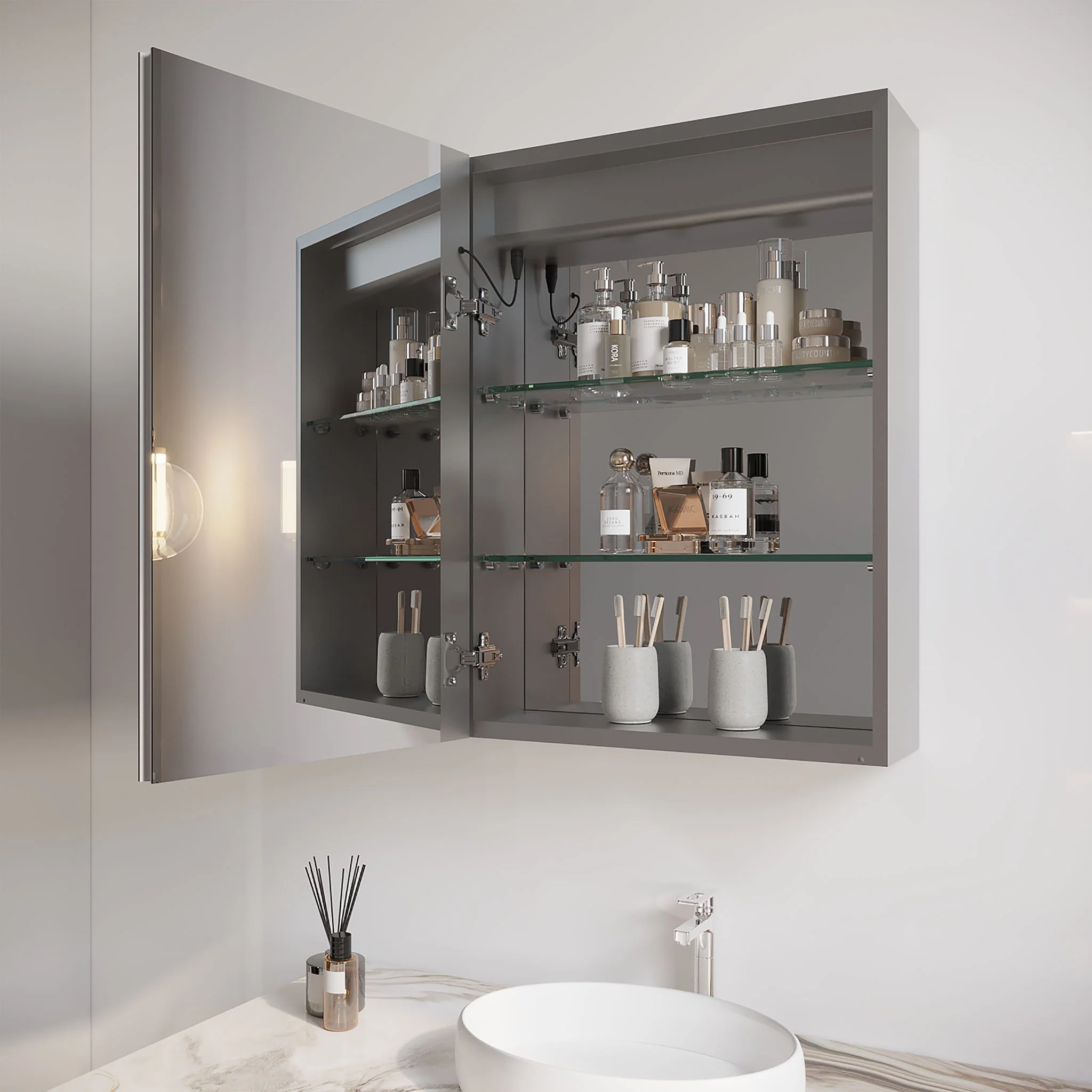 Bathroom Medicine Cabinet With LED Mirror, Anti-Fog, Waterproof, 3000K~6000K Single Door Lighted Bathroom Cabinet With Touch Swich - Image 18