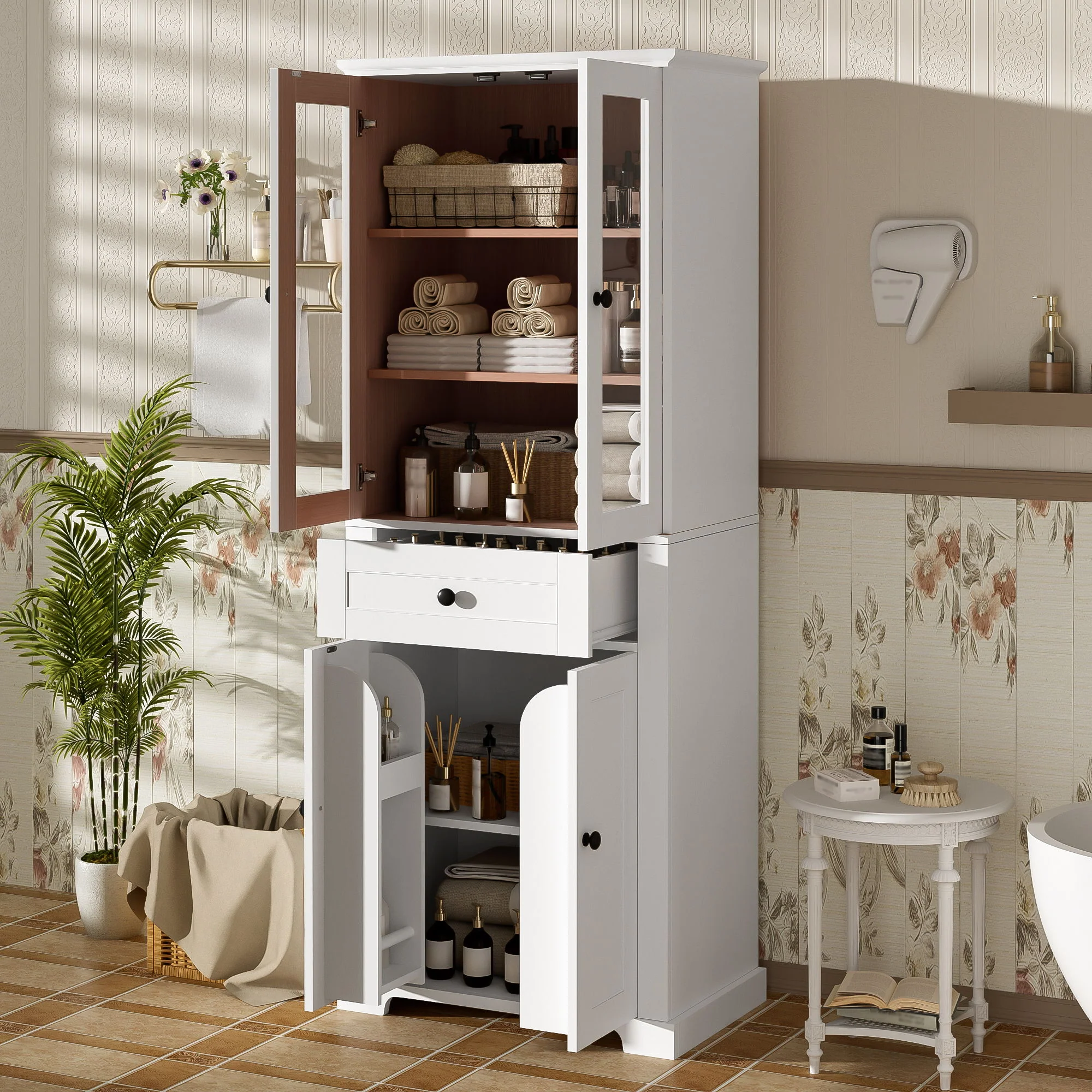 Bathroom Storage Cabinet, Adjustable Shelves & Drawer, Freestanding Tower - Image 13