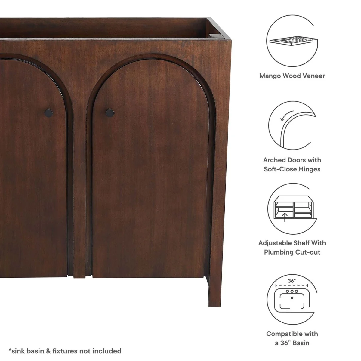 Bathroom Vanity Cabinet – MDF and Mango Wood Veneer, Multiple Sizes Available - Image 35