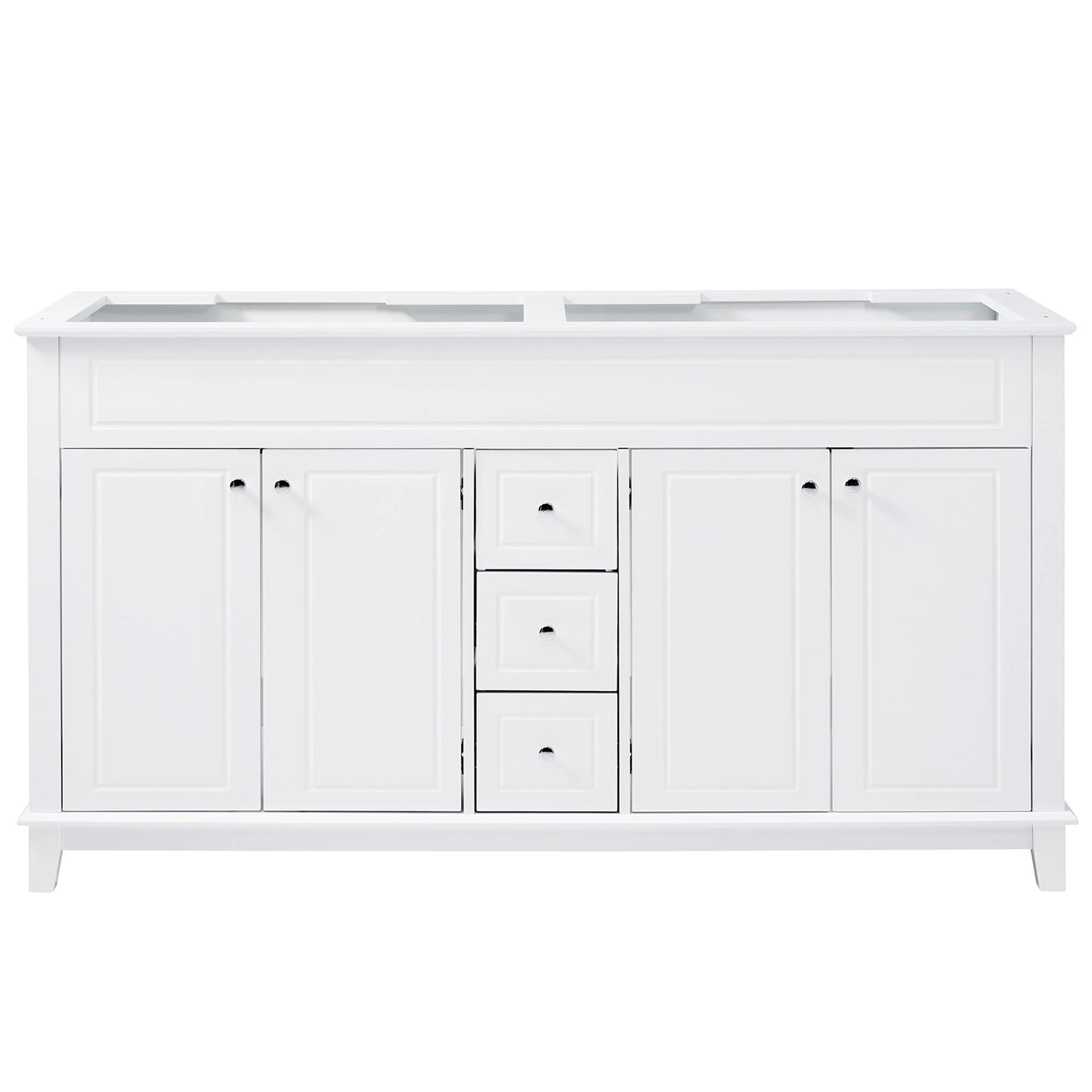 Bathroom Vanity Cabinet Only, 3 Drawers & 4 Doors With Double Layer Shelves - White - Image 7