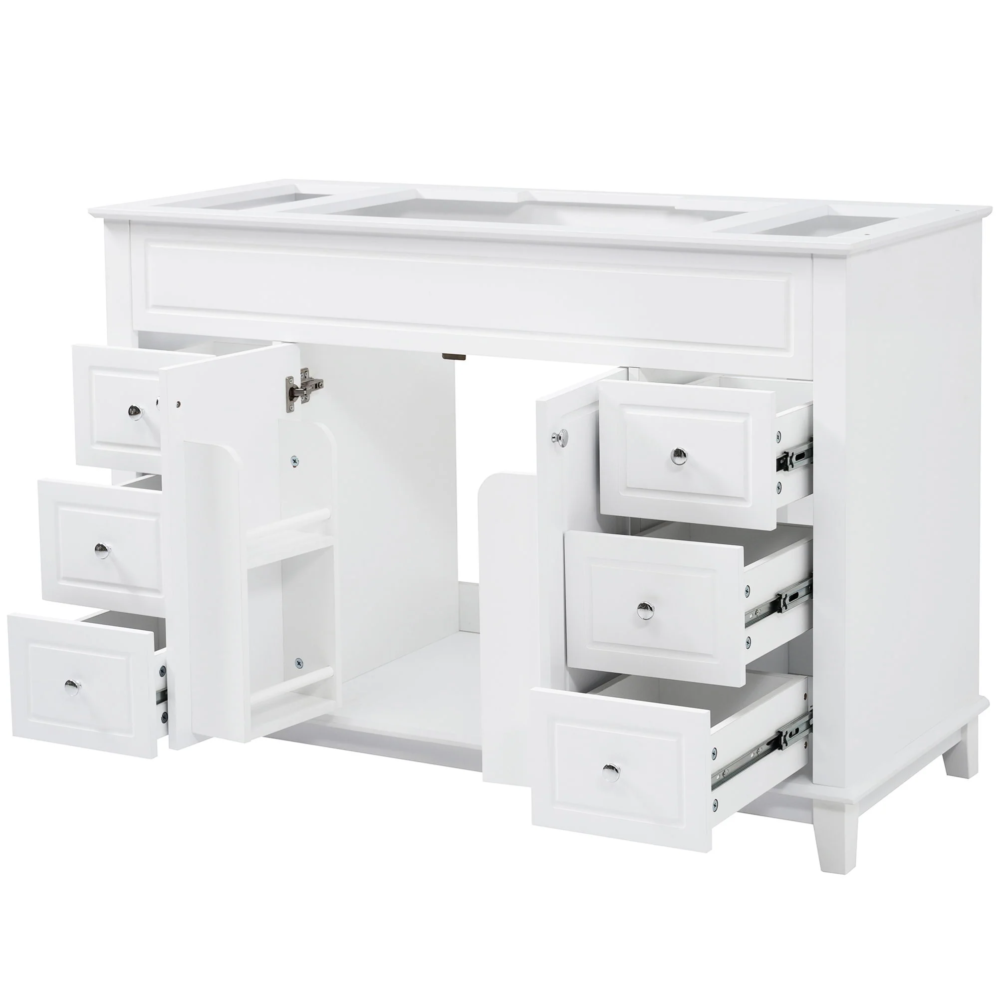 Bathroom Vanity Cabinet Only, 6 Soft Close Drawers & Double Doors With 2 Tier Shelves - White - Image 9