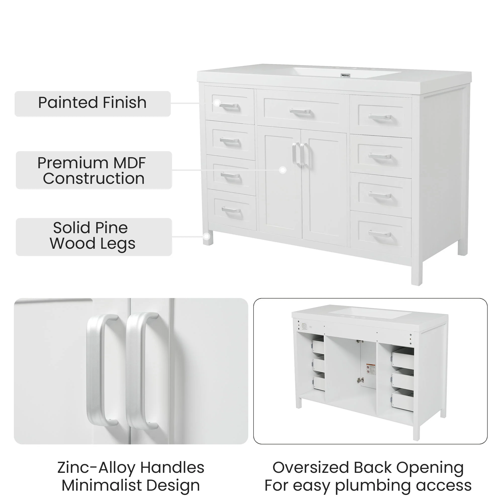 Bathroom Vanity Cabinet Only With 2 Soft Close Doors And 8 Drawers - Image 14