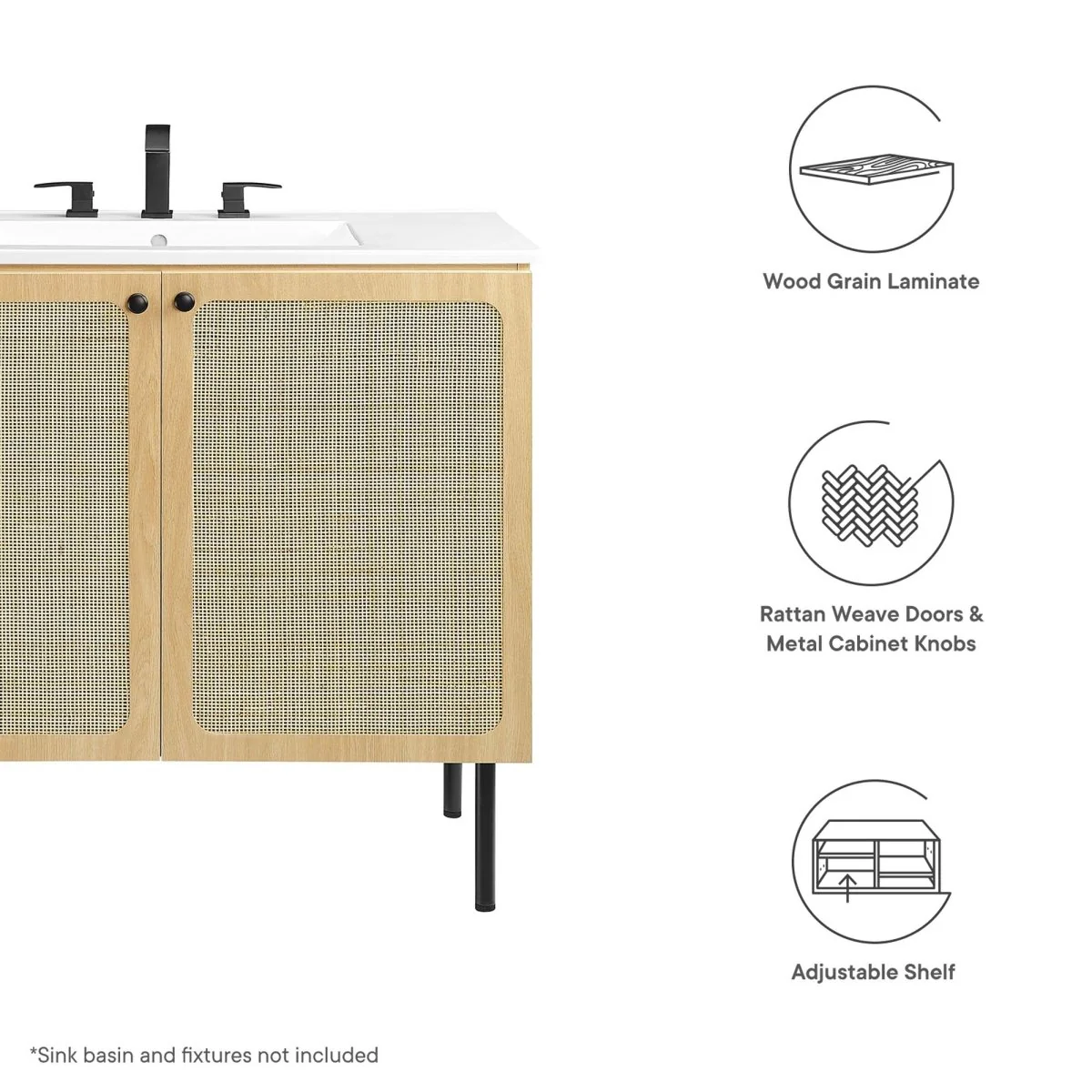 Bathroom Vanity Cabinet with Rattan Doors – Sink Basin Not Included, Various Sizes - Image 102
