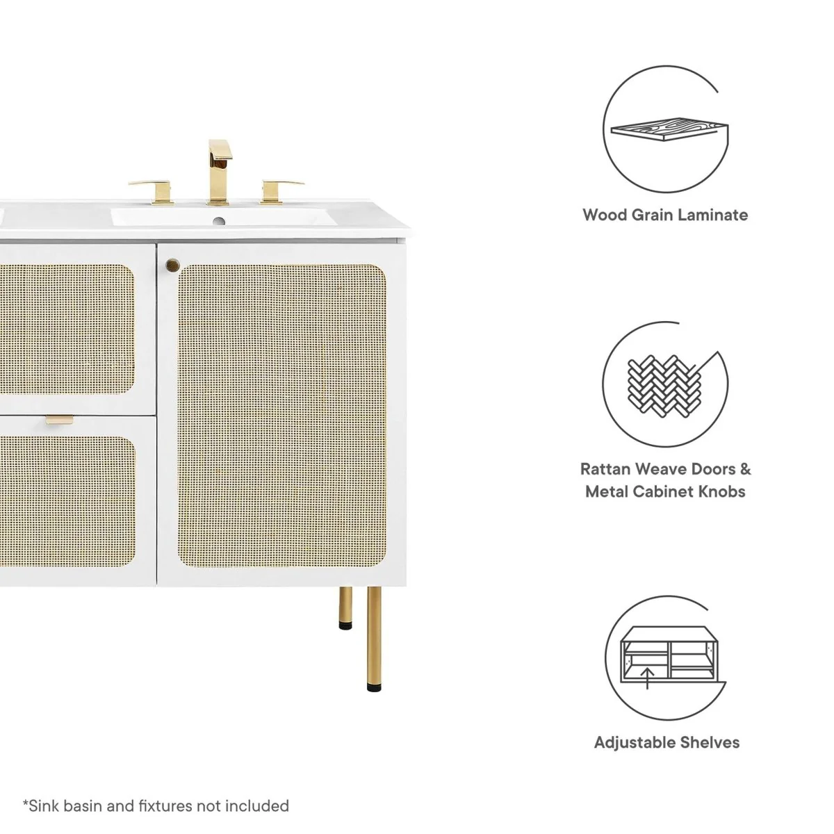 Bathroom Vanity Cabinet with Rattan Doors – Sink Basin Not Included, Various Sizes - Image 122