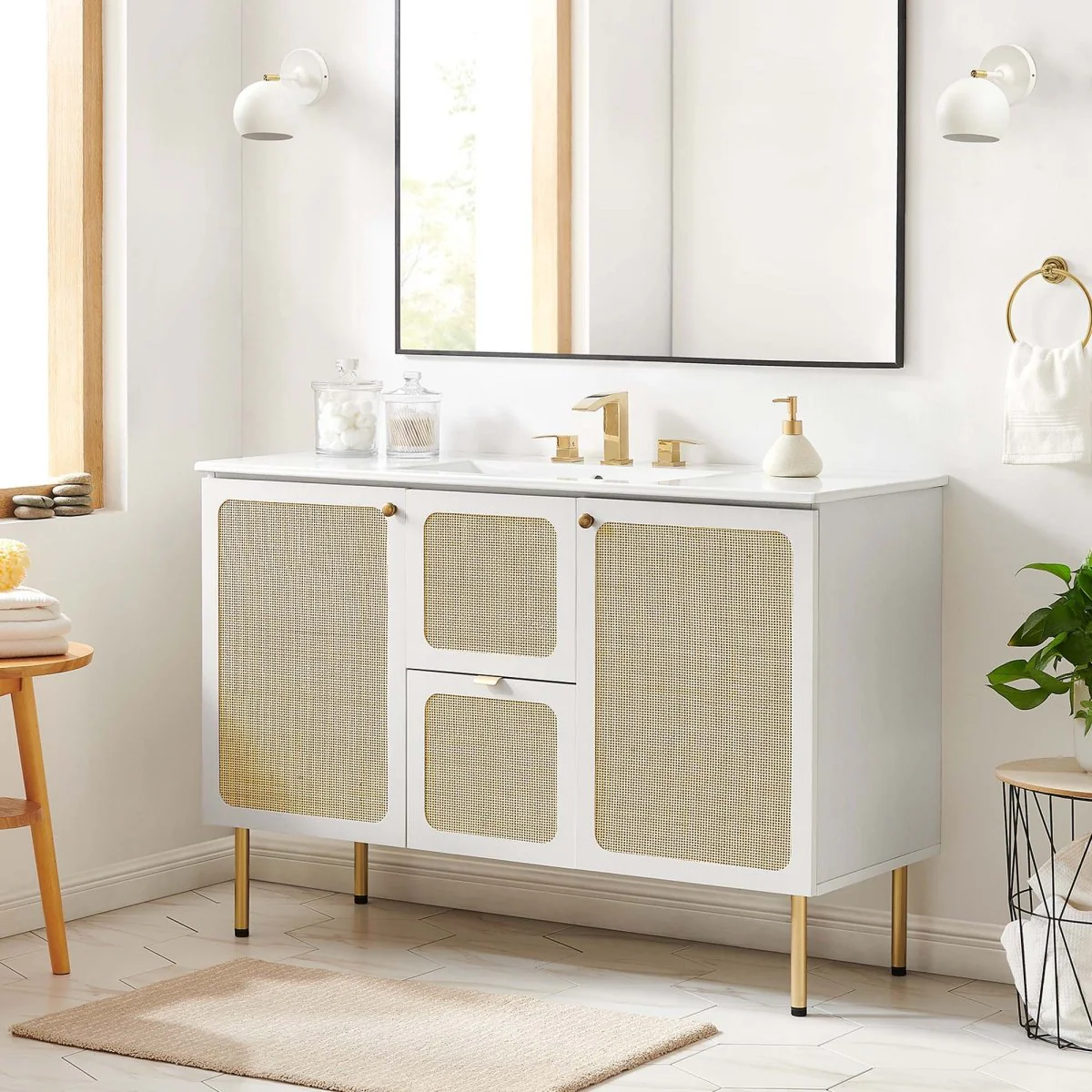 Bathroom Vanity Cabinet with Rattan Doors – Sink Basin Not Included, Various Sizes - Image 131