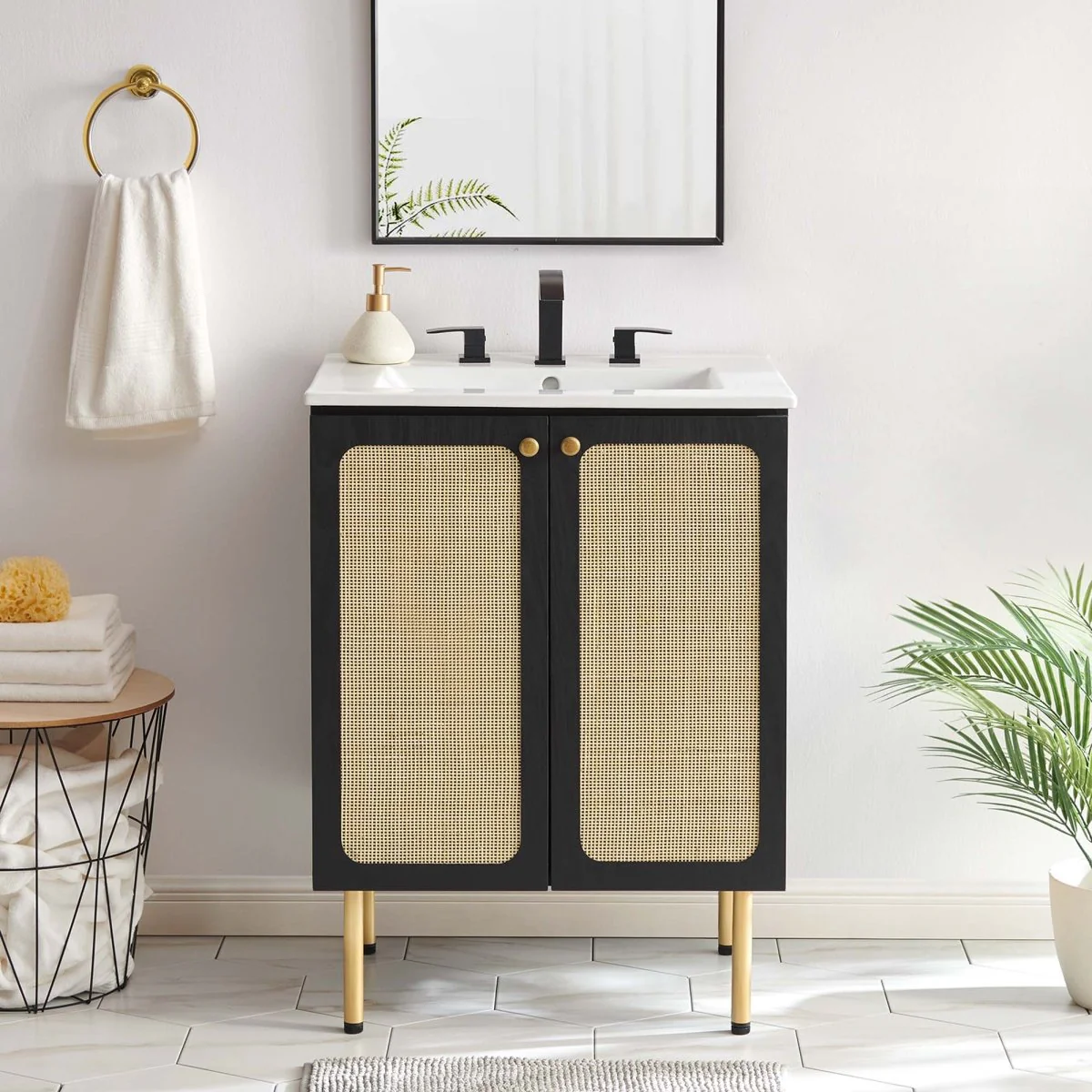 Bathroom Vanity Cabinet with Rattan Doors – Sink Basin Not Included, Various Sizes - Image 60