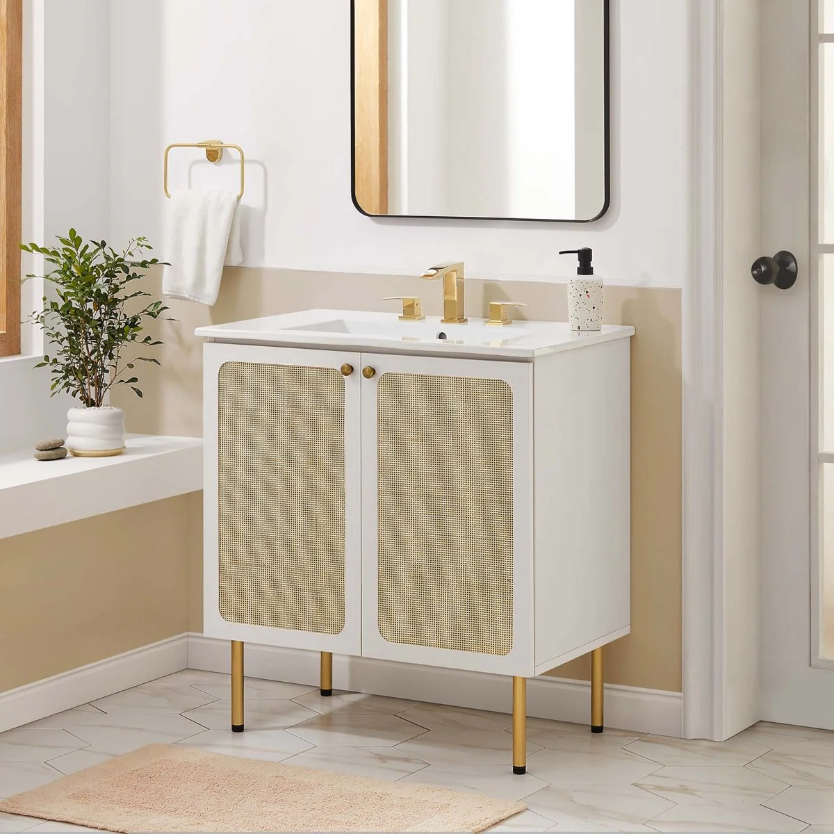 Bathroom Vanity Cabinet with Rattan Doors – Sink Basin Not Included, Various Sizes - Image 69