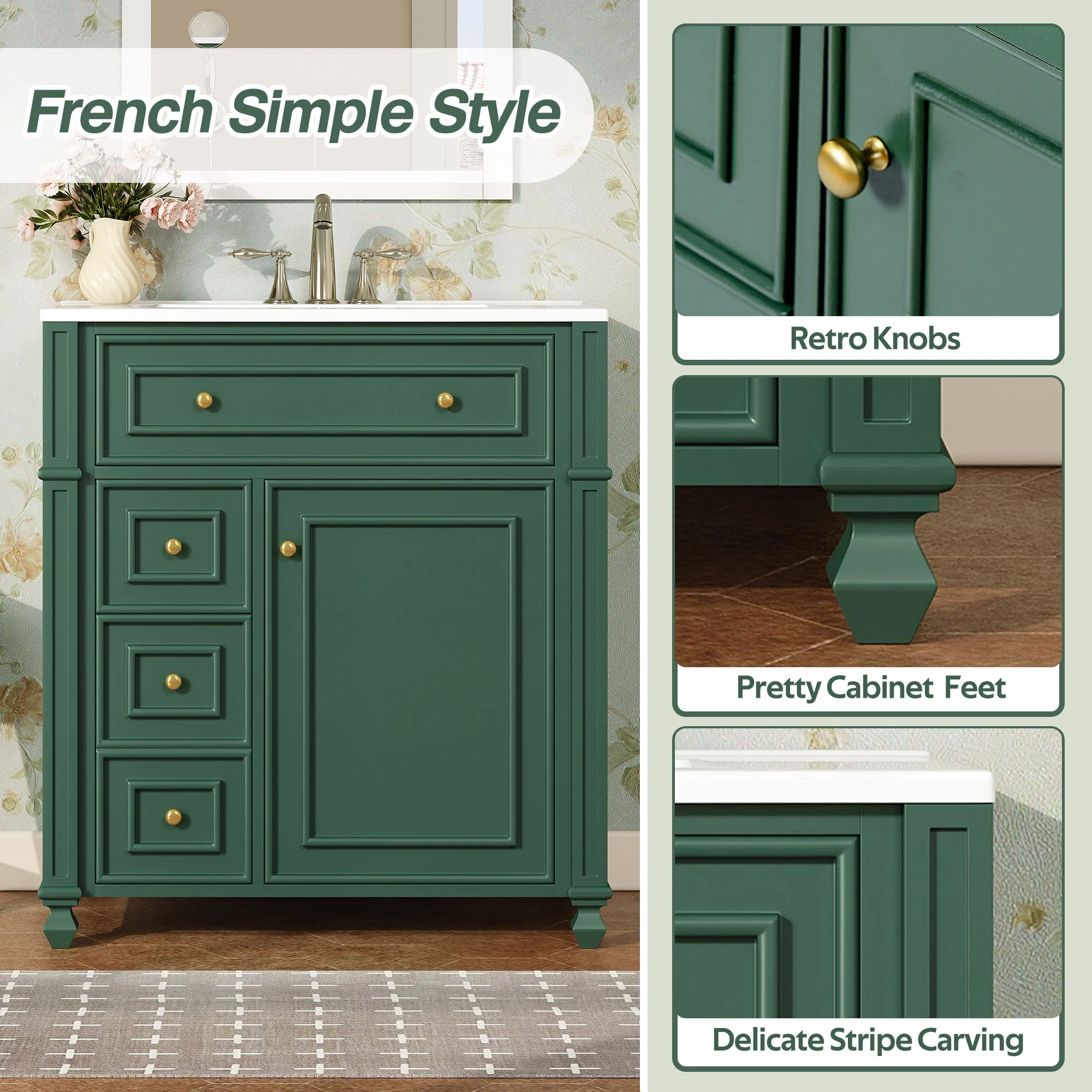 Bathroom Vanity Cabinet With Sink, Soft Close Doors With Door Organizer - Image 14