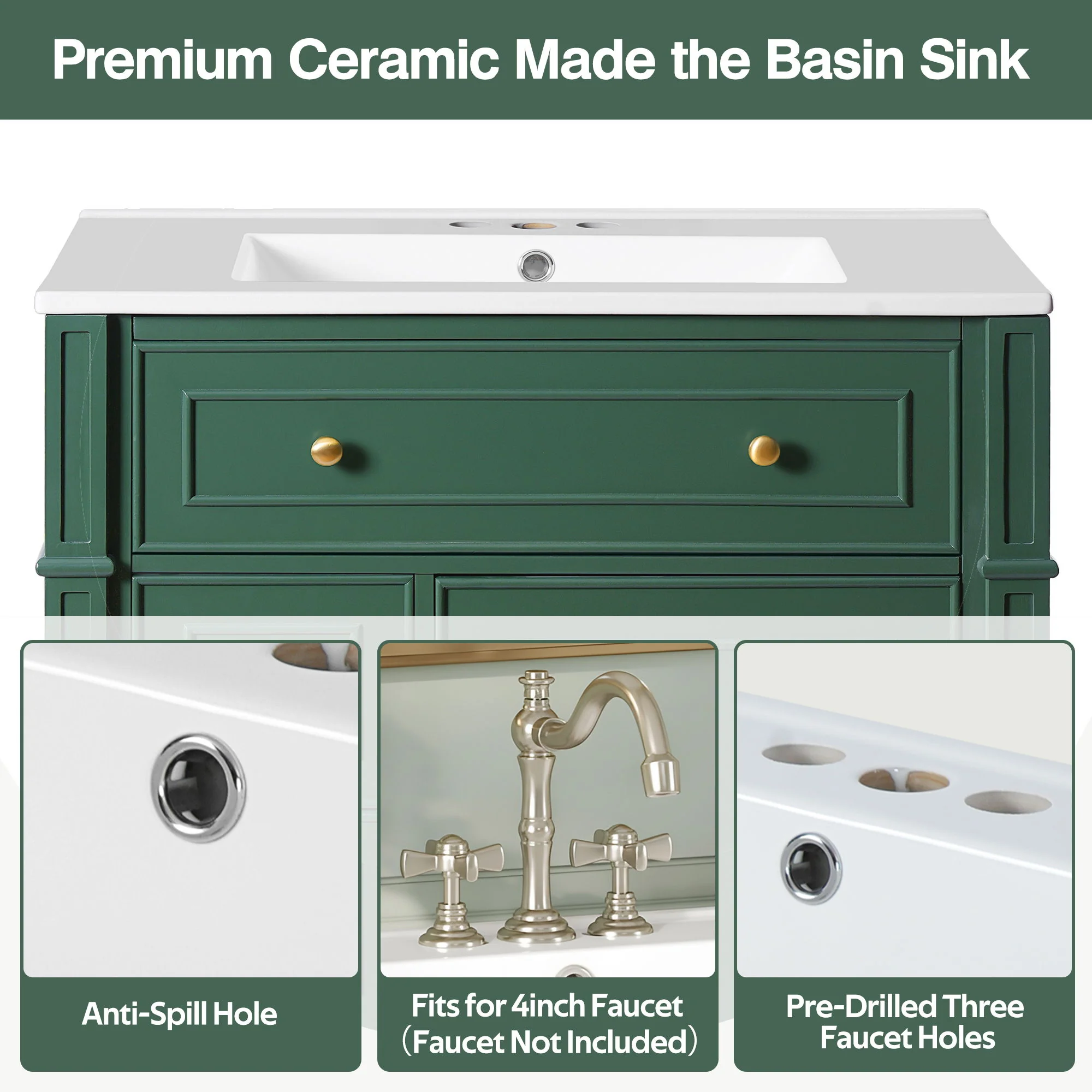 Bathroom Vanity Cabinet With Sink, Soft Close Doors With Door Organizer - Image 18