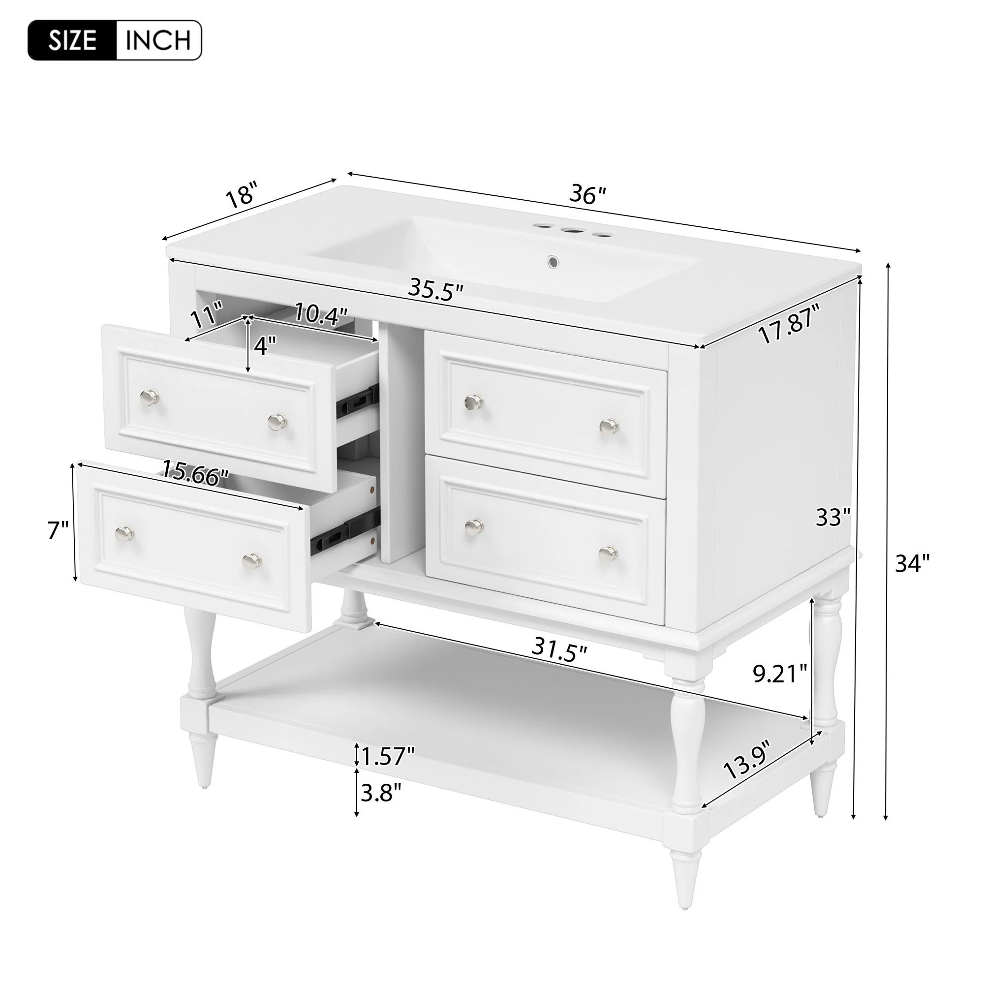 Bathroom Vanity Cabinet With Undermount Sink, 4 Drawer Set - Image 19