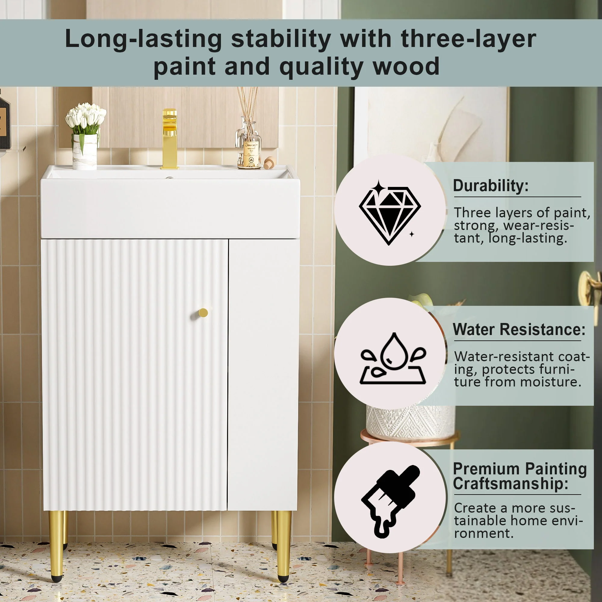 Bathroom Vanity, Combo Cabinet, Bathroom Storage Cabinet, Single Ceramic Sink - Image 24