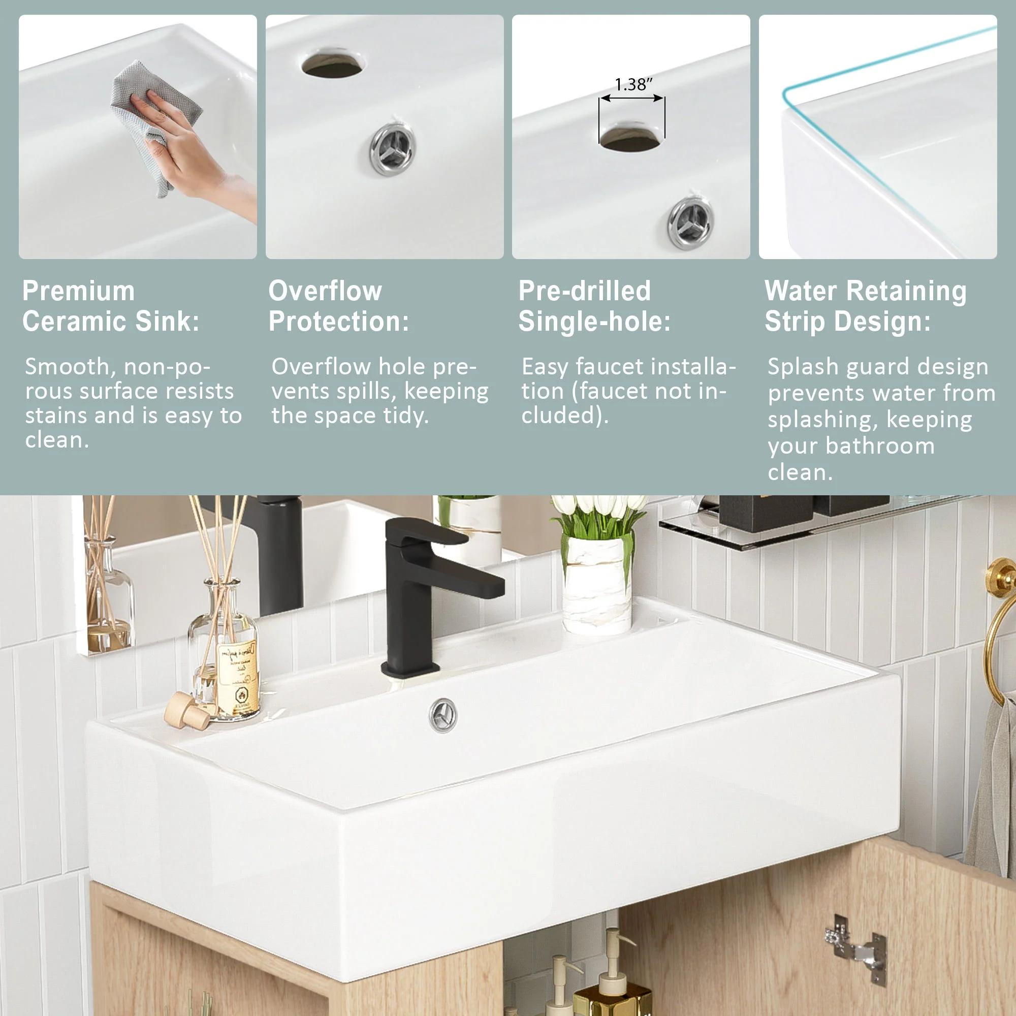Bathroom Vanity, Combo Cabinet, Bathroom Storage Cabinet, Single Ceramic Sink - Image 29
