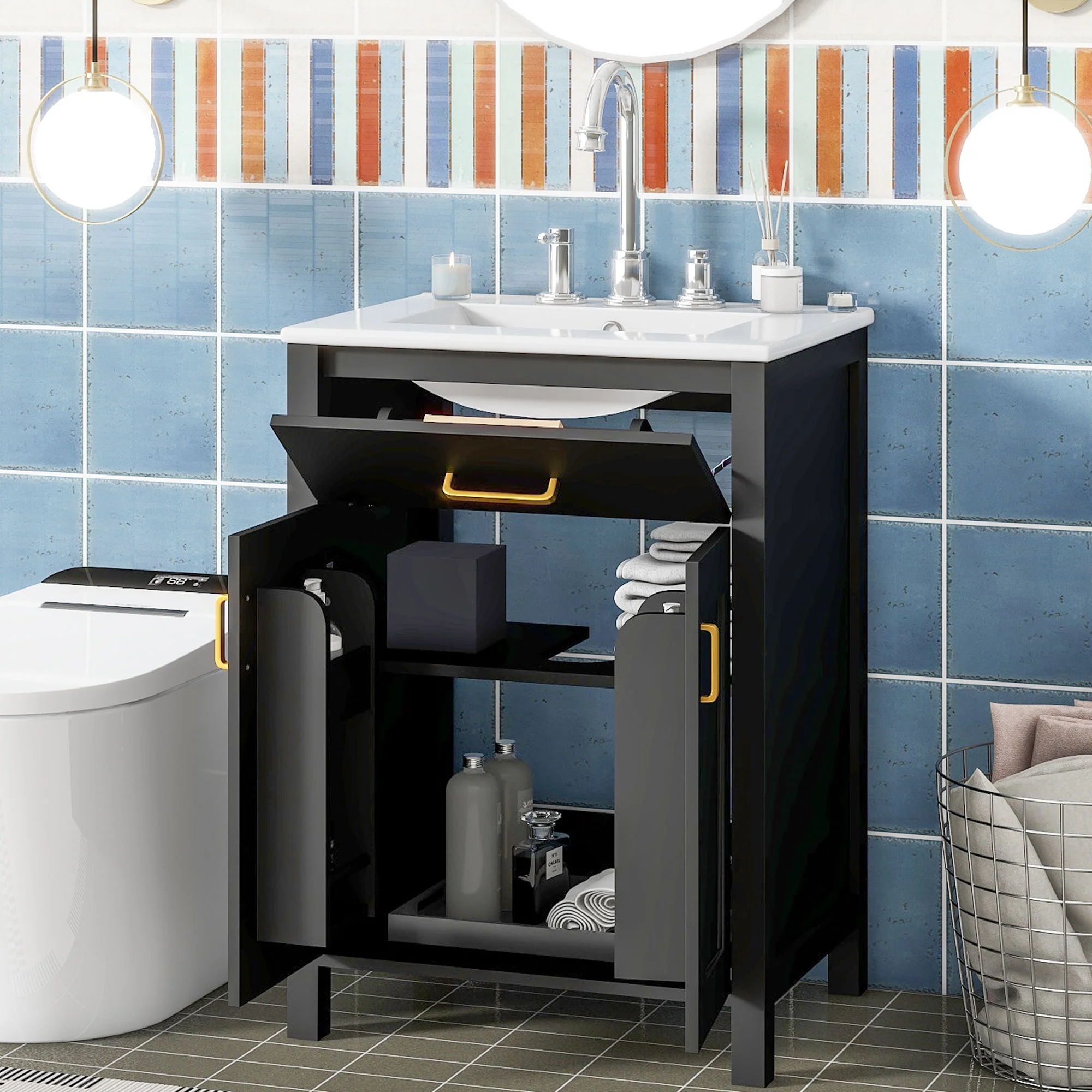 Bathroom Vanity Combo With Ceramic Sink, Luxurious Space-Saving Vanity, 2 Soft Close Doors - Image 13