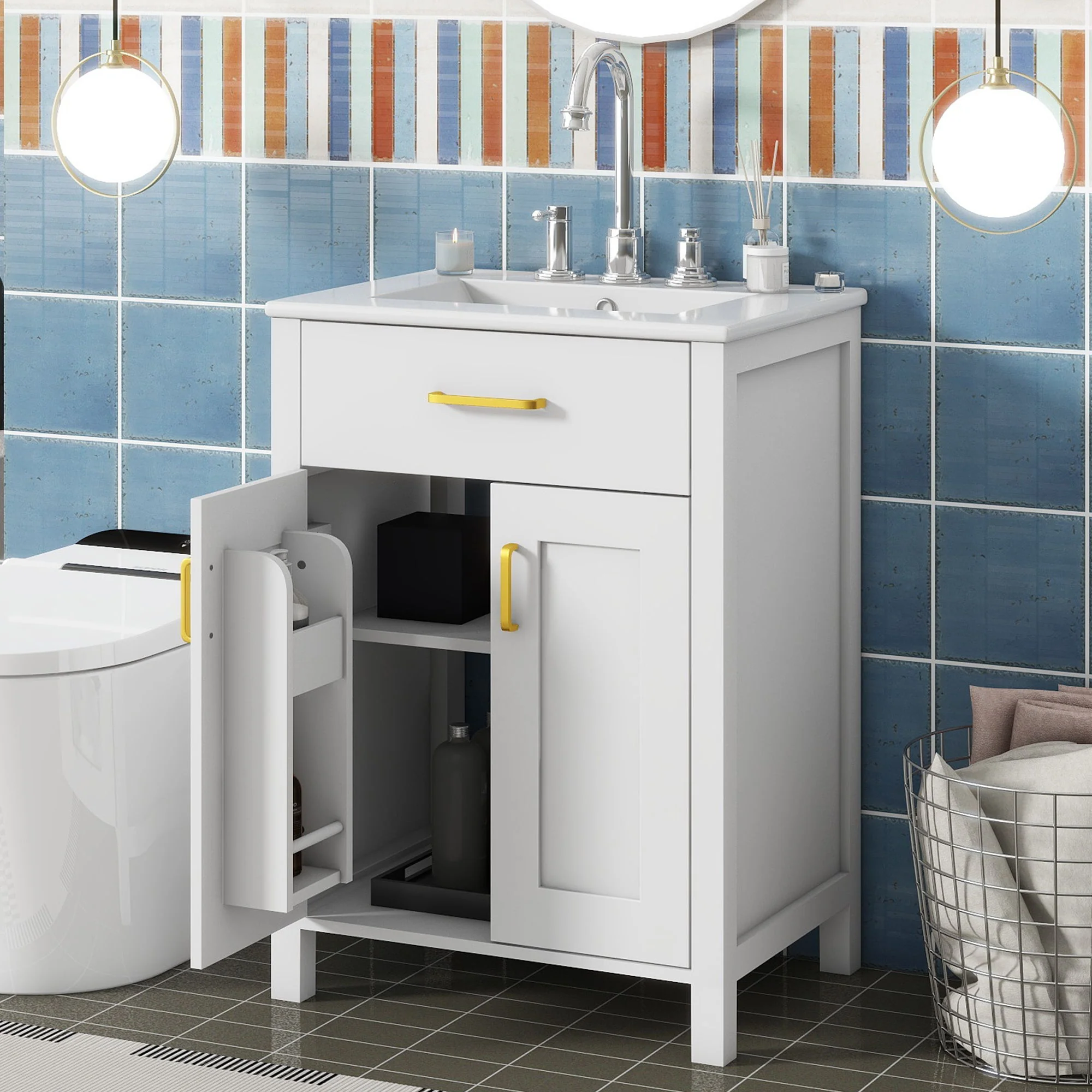 Bathroom Vanity Combo With Ceramic Sink, Luxurious Space-Saving Vanity, 2 Soft Close Doors - Image 5