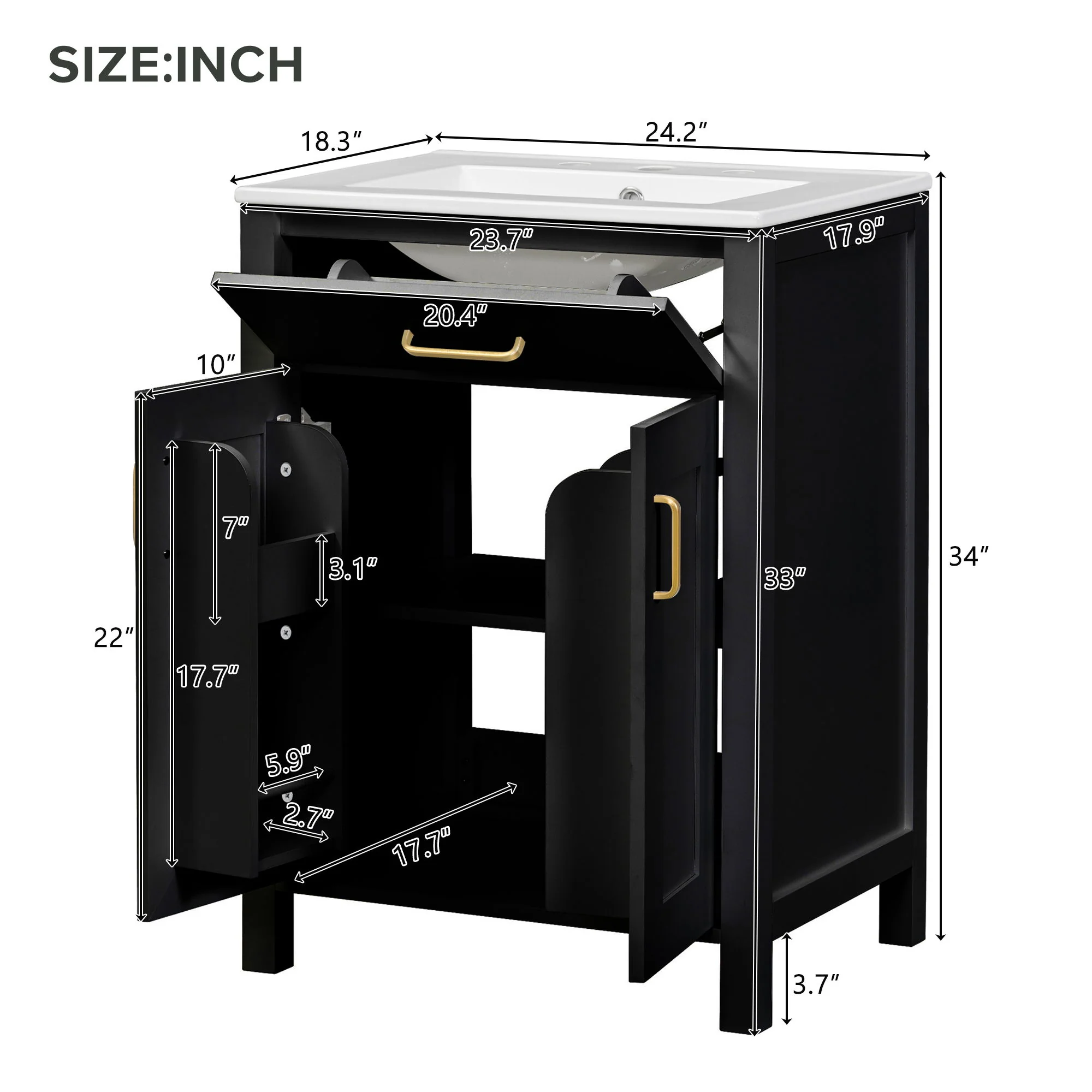 Bathroom Vanity Combo With Ceramic Sink, Luxurious Space-Saving Vanity, 2 Soft Close Doors - Image 9