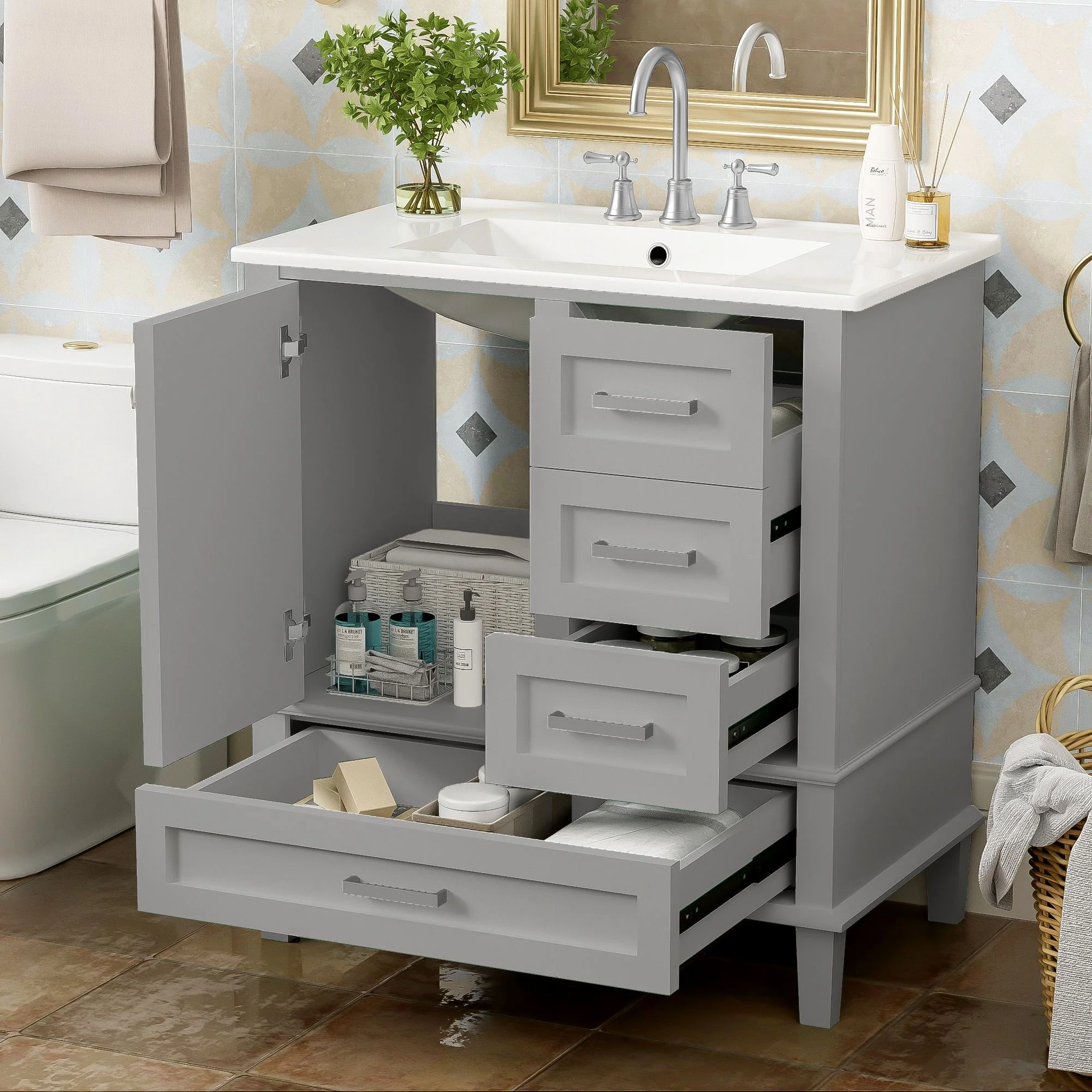 Bathroom Vanity, Modern Bathroom Cabinet With Sink Combo Set, Bathroom Storage Cabinet With A Soft Closing Door And 3 Drawers, Solid Wood Frame - Image 24