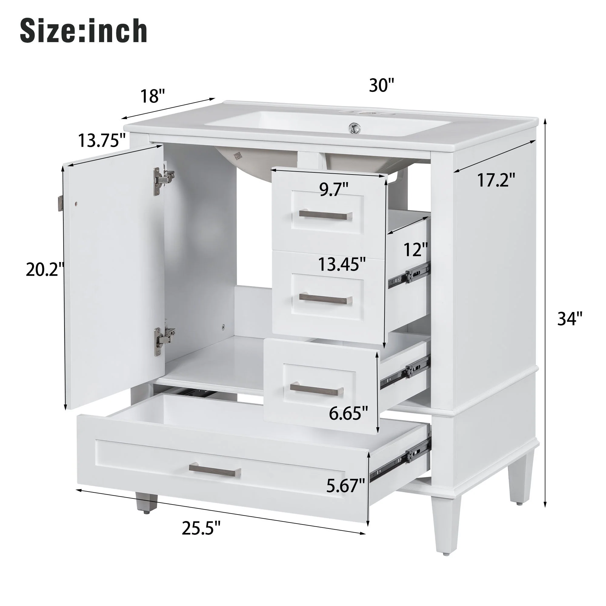 Bathroom Vanity, Modern Bathroom Cabinet With Sink Combo Set, Bathroom Storage Cabinet With A Soft Closing Door And 3 Drawers, Solid Wood Frame - Image 82