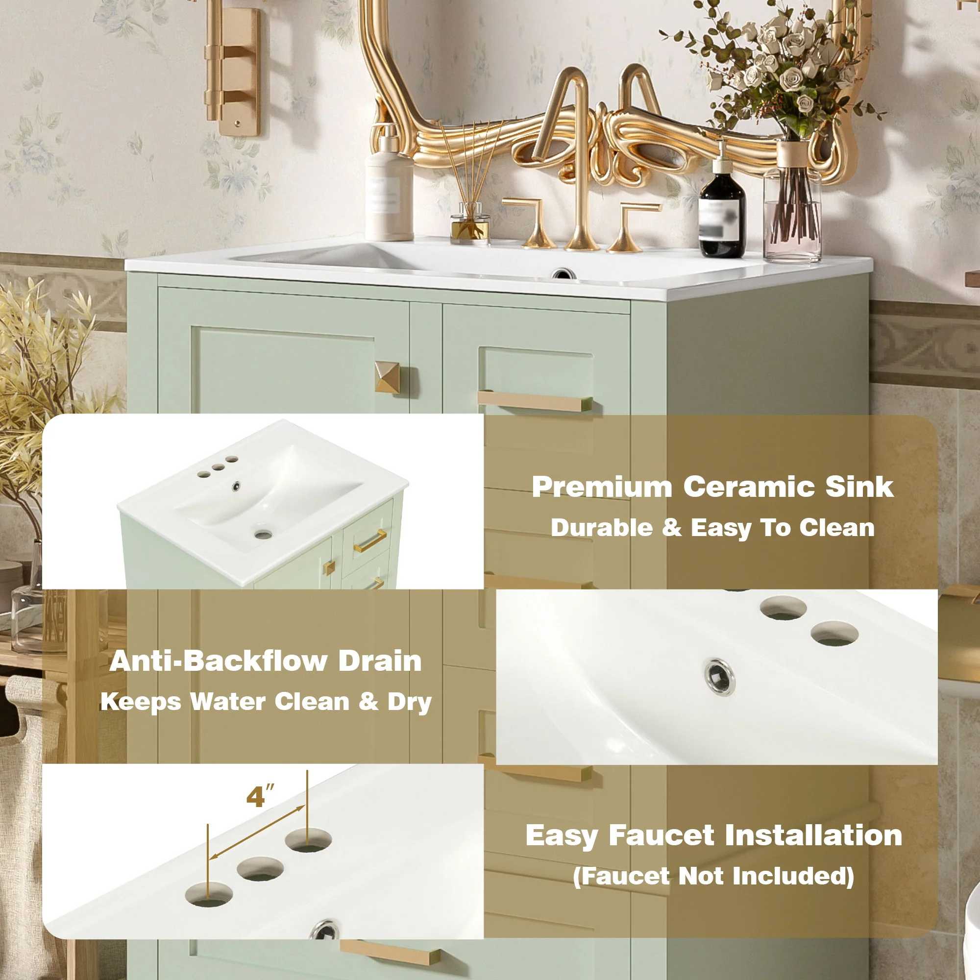 Bathroom Vanity, Modern Bathroom Cabinet With Sink Combo Set, Bathroom Storage Cabinet With A Soft Closing Door And 3 Drawers, Solid Wood Frame - Image 84