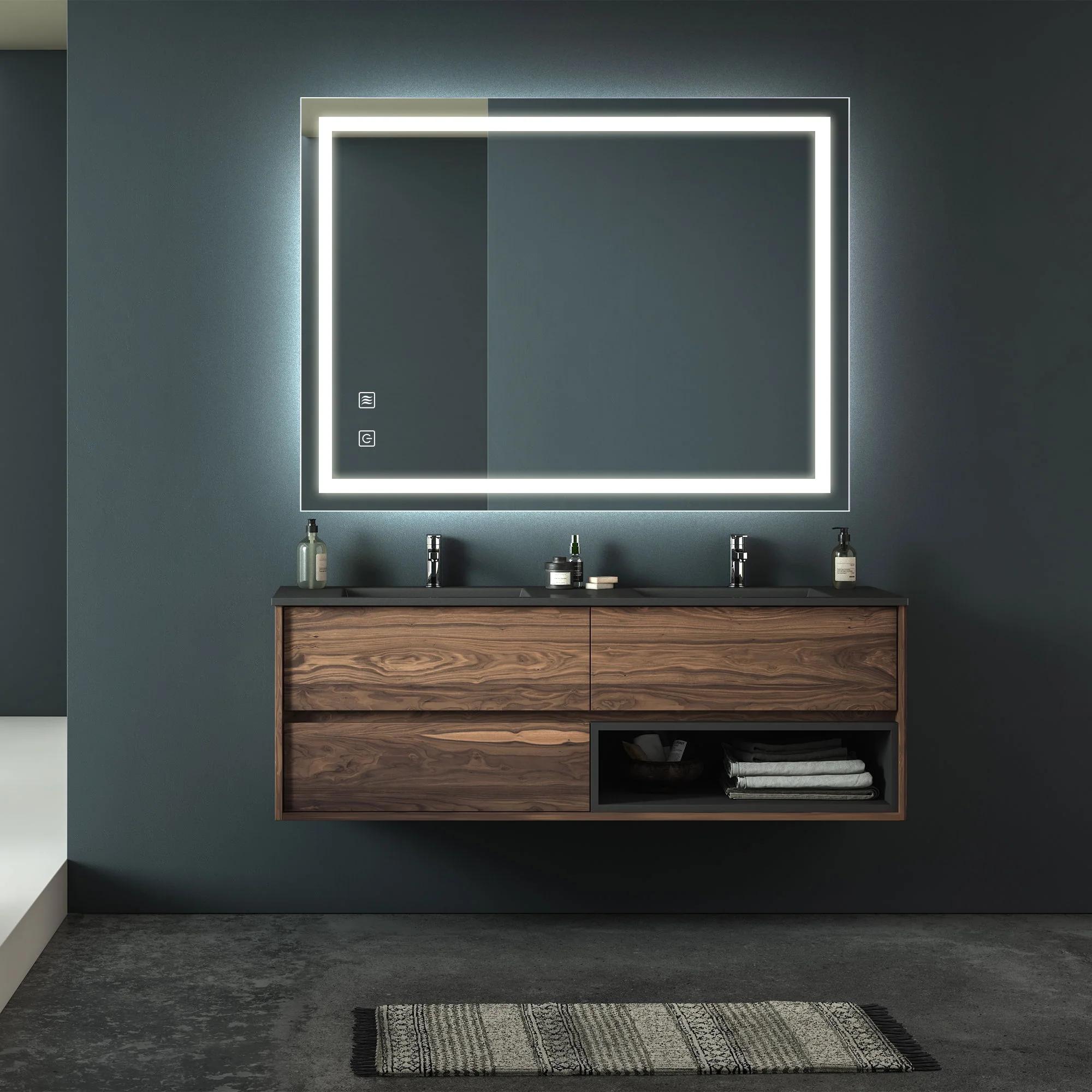 Bathroom Vanity Rectangle Mirror With Front Lighting, Anti Fog, Dimmable, Smart Memory Function - Image 10