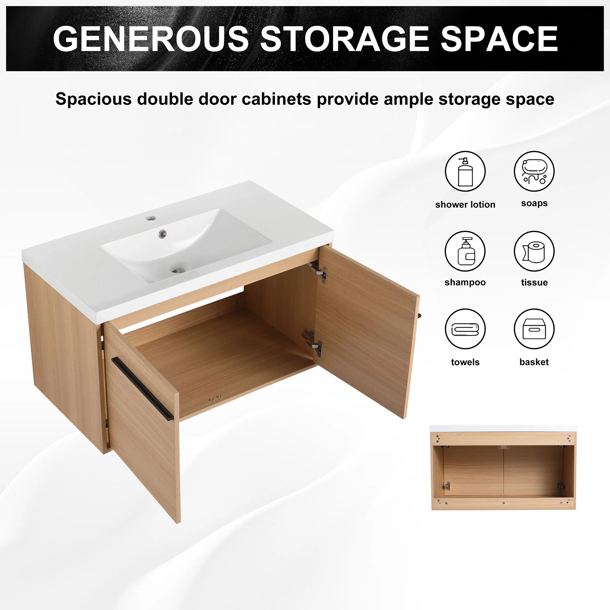Bathroom Vanity Set With Resin Countertop Sink, 2 Doors - Image 19