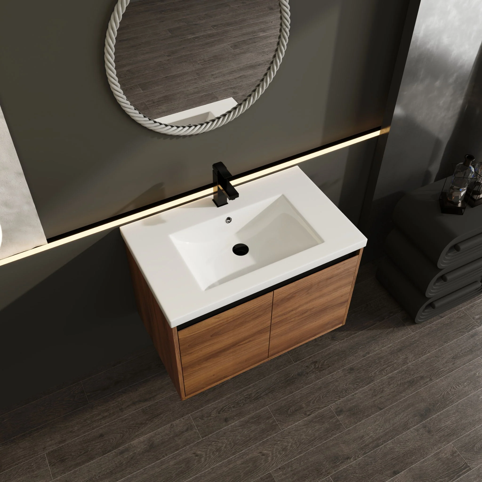 Bathroom Vanity Set With Resin Countertop Sink And 2 Doors, Engineered Wood - Image 12