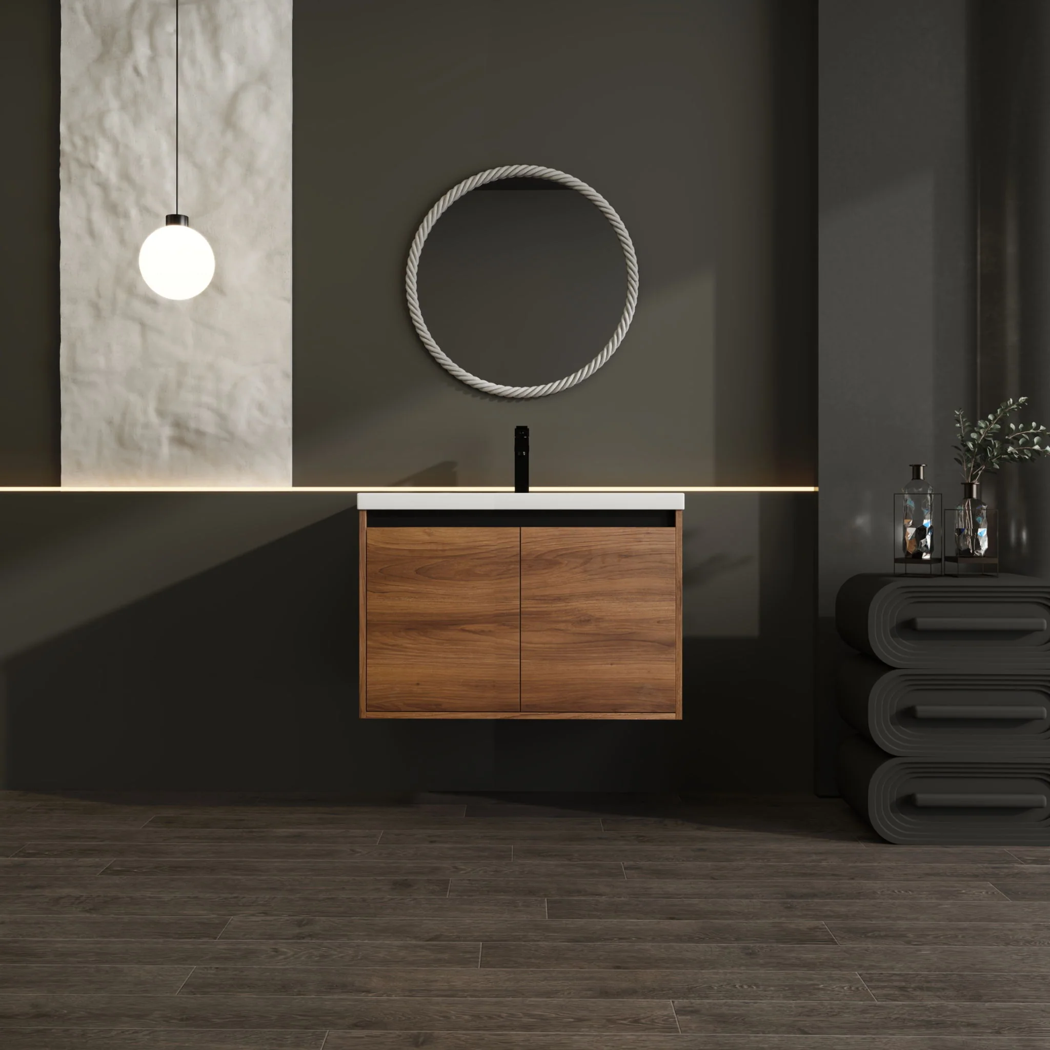 Bathroom Vanity Set With Resin Countertop Sink And 2 Doors, Engineered Wood - Image 7