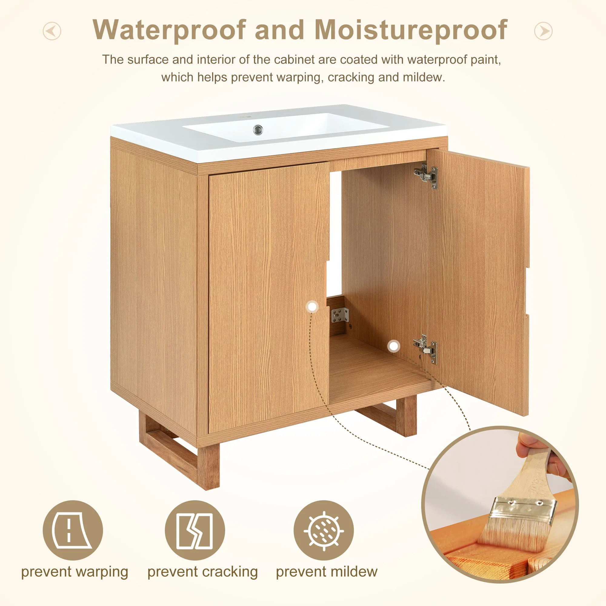 Bathroom Vanity Set With Sink, Combo Cabinet, Bathroom Storage Cabinet, Solid Wood Frame - Image 5