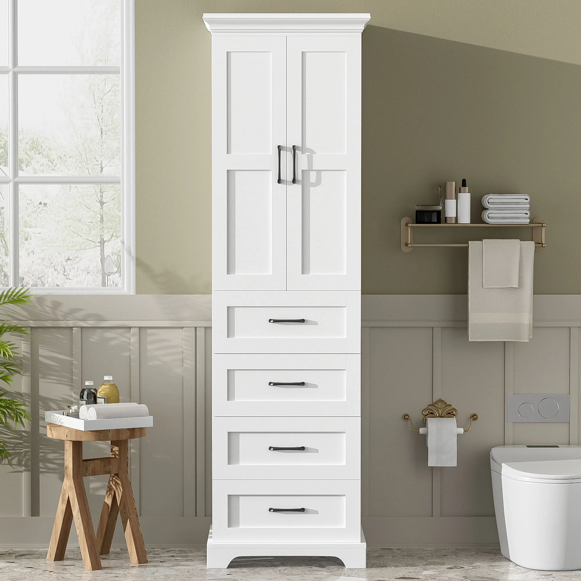Bathroom Vanity With 2 Damping Hinge Doors, 3 Drawers, Adjustable Shelves - White - Image 9