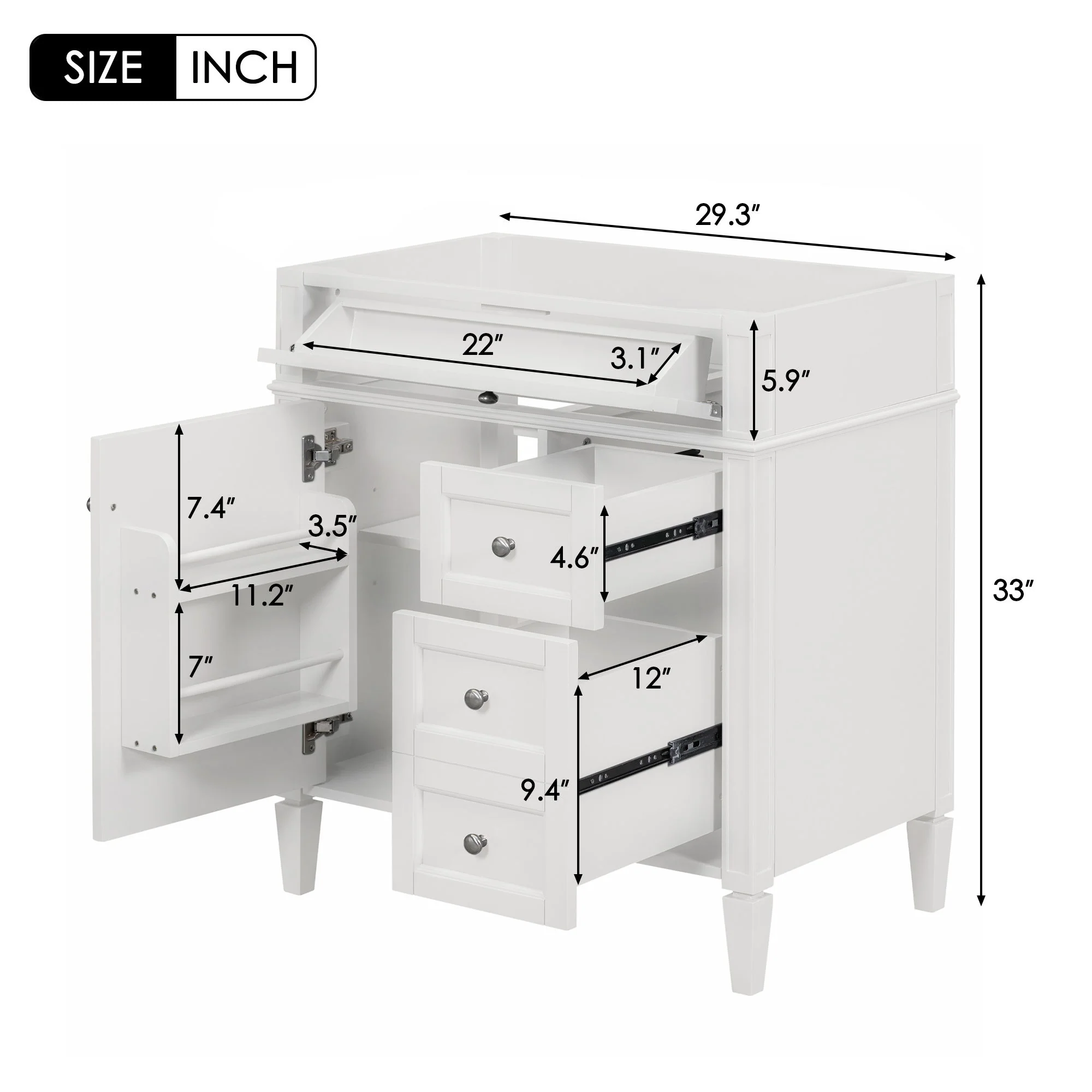 Bathroom Vanity With 2 Drawers And Tip-Out Drawer, Storage Cabinet - Image 115