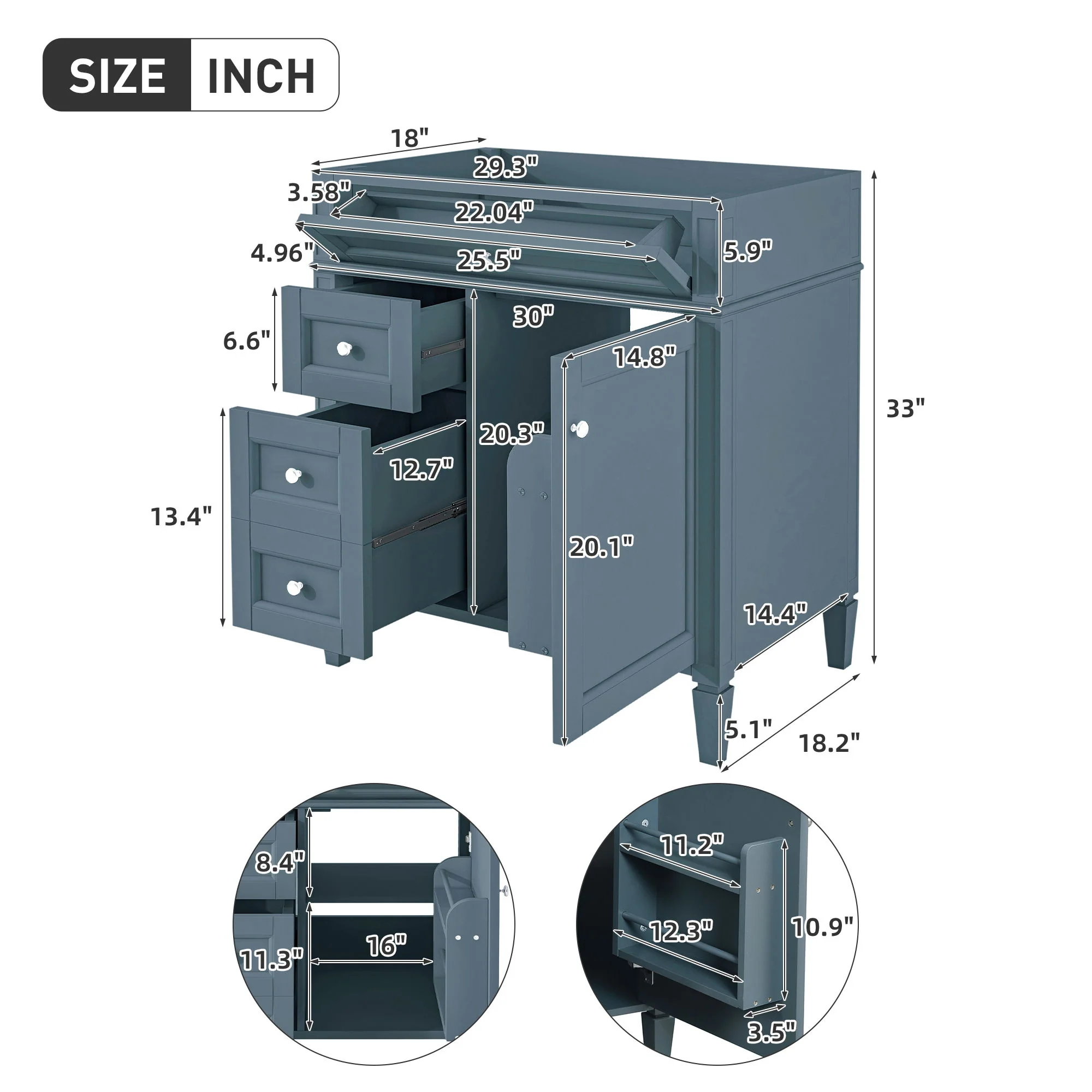 Bathroom Vanity With 2 Drawers And Tip-Out Drawer, Storage Cabinet - Image 120