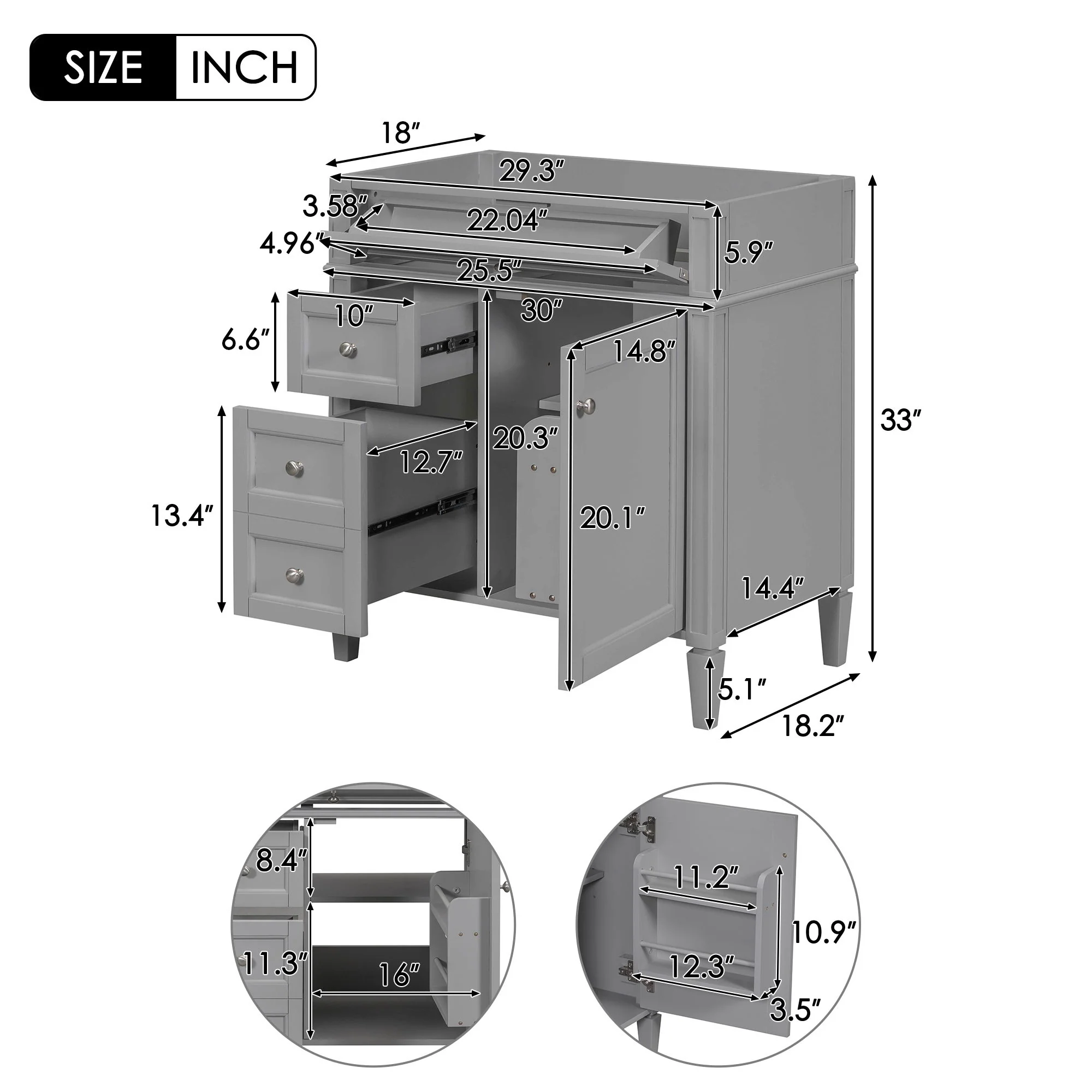 Bathroom Vanity With 2 Drawers And Tip-Out Drawer, Storage Cabinet - Image 128