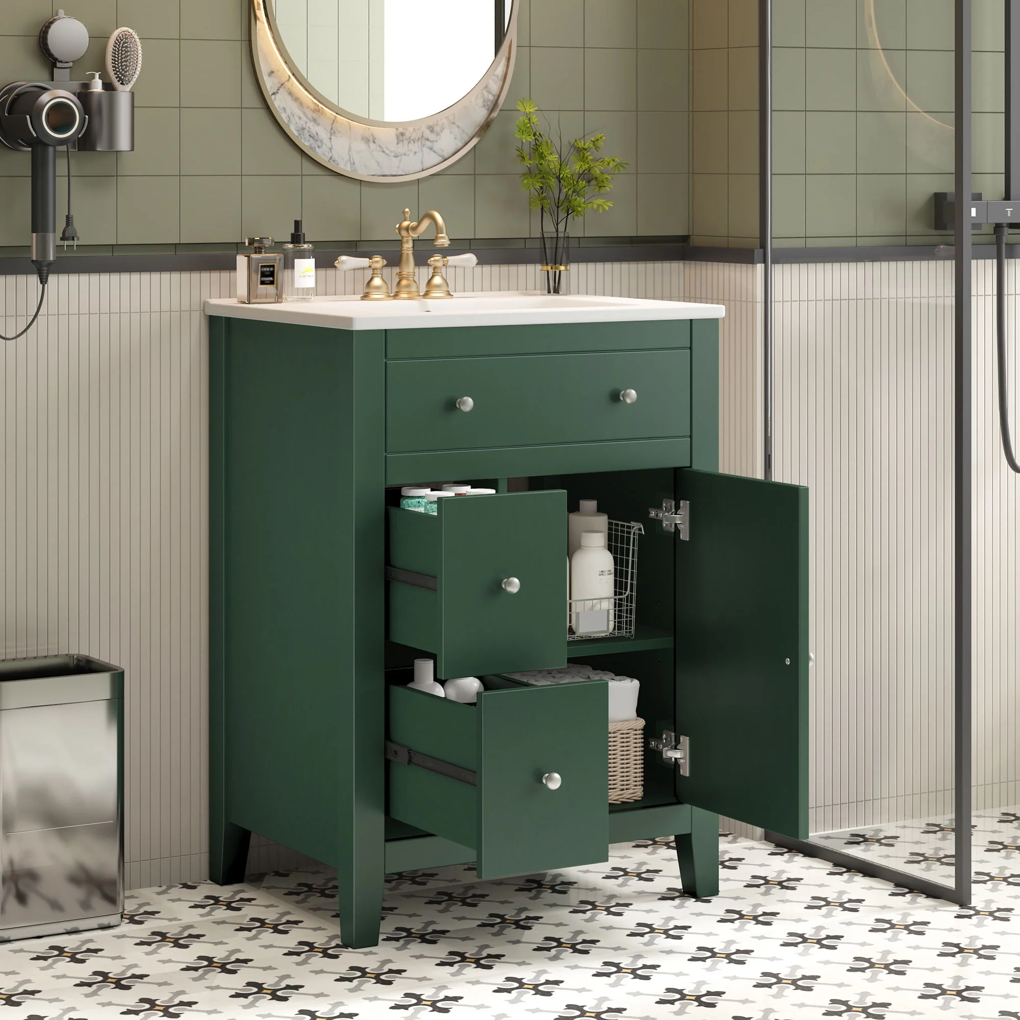Bathroom Vanity With Basin, Rectangular Cabinet With 2 Drawers And Soft Closing Door - Image 13