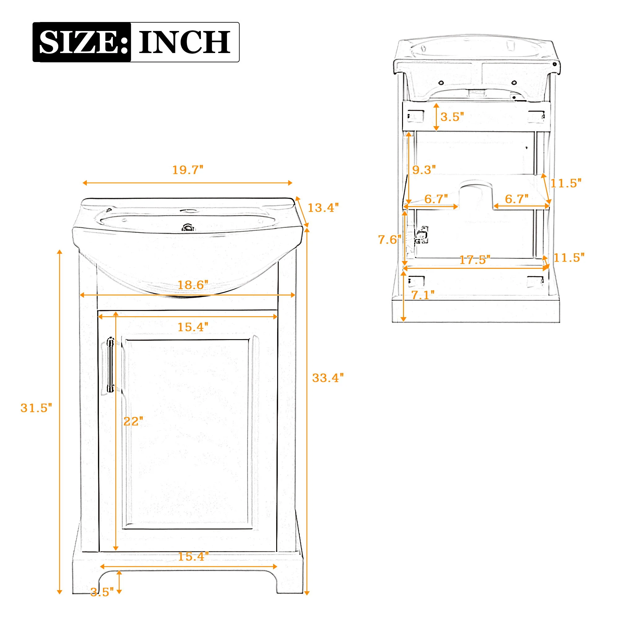Bathroom Vanity With Bulged Sink, Cabinet, Soft-Close Door, Freestanding Single Unit - Image 5