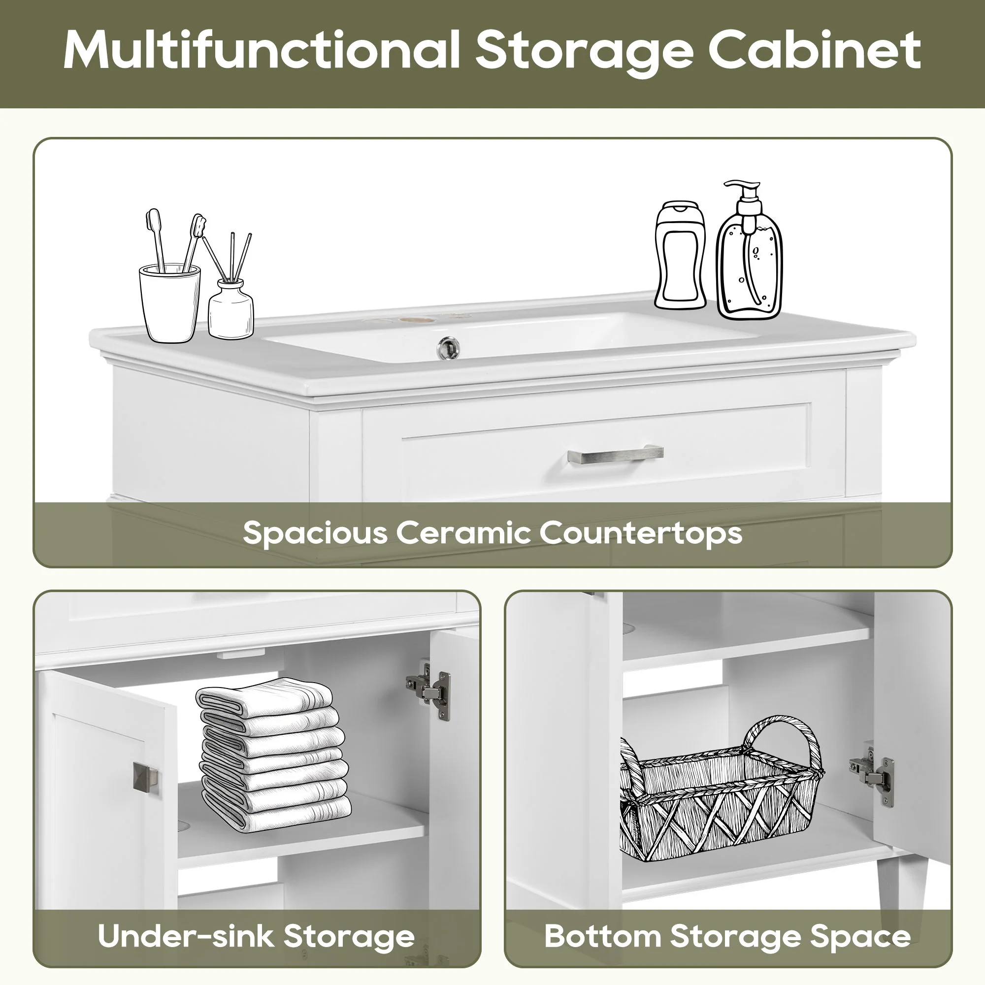 Bathroom Vanity With Ceramic Basin, Soft Close Door And Adjustable Shelves - Image 12