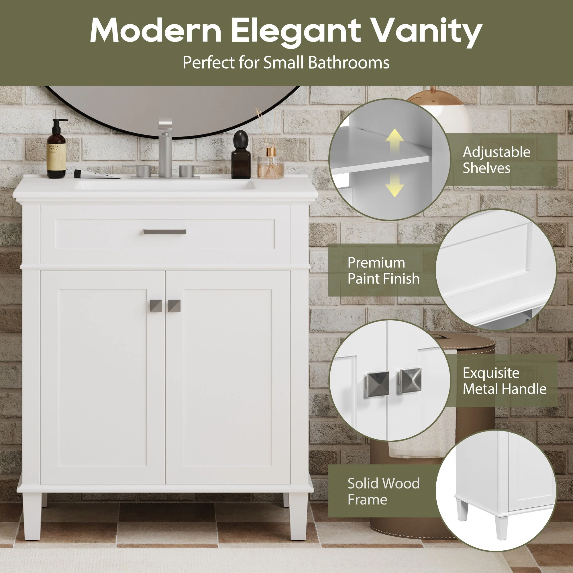 Bathroom Vanity With Ceramic Basin, Soft Close Door And Adjustable Shelves - Image 21