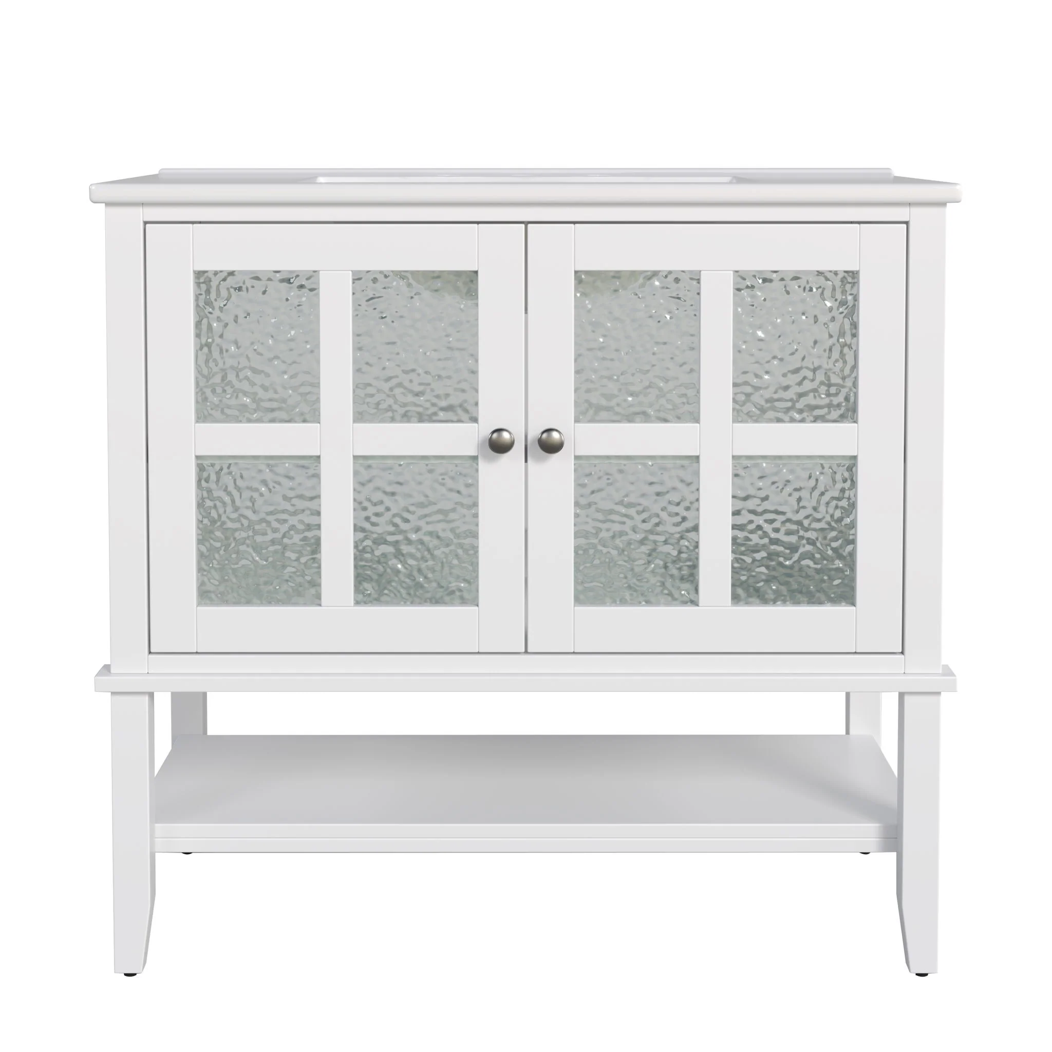 Bathroom Vanity With Ceramic Sink, Adjustable & Open Shelf - Image 2