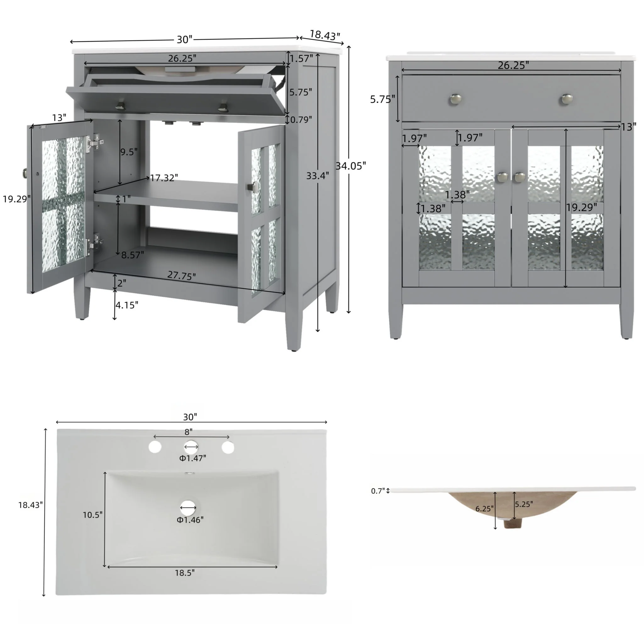 Bathroom Vanity With Ceramic Sink, Adjustable Shelf & Tip Out Tray - Image 21