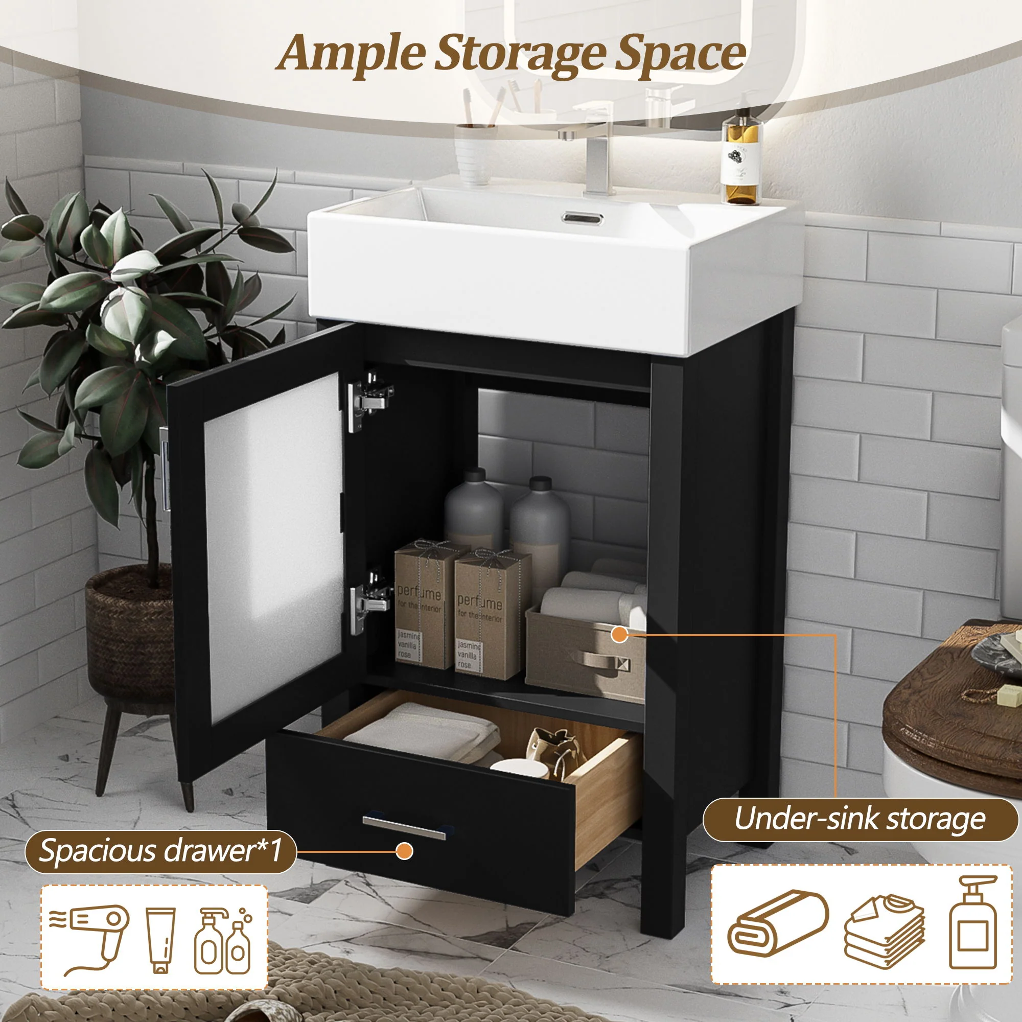Bathroom Vanity With Ceramic Sink And Ample Storage, Ideal For Small Bathrooms - Image 10