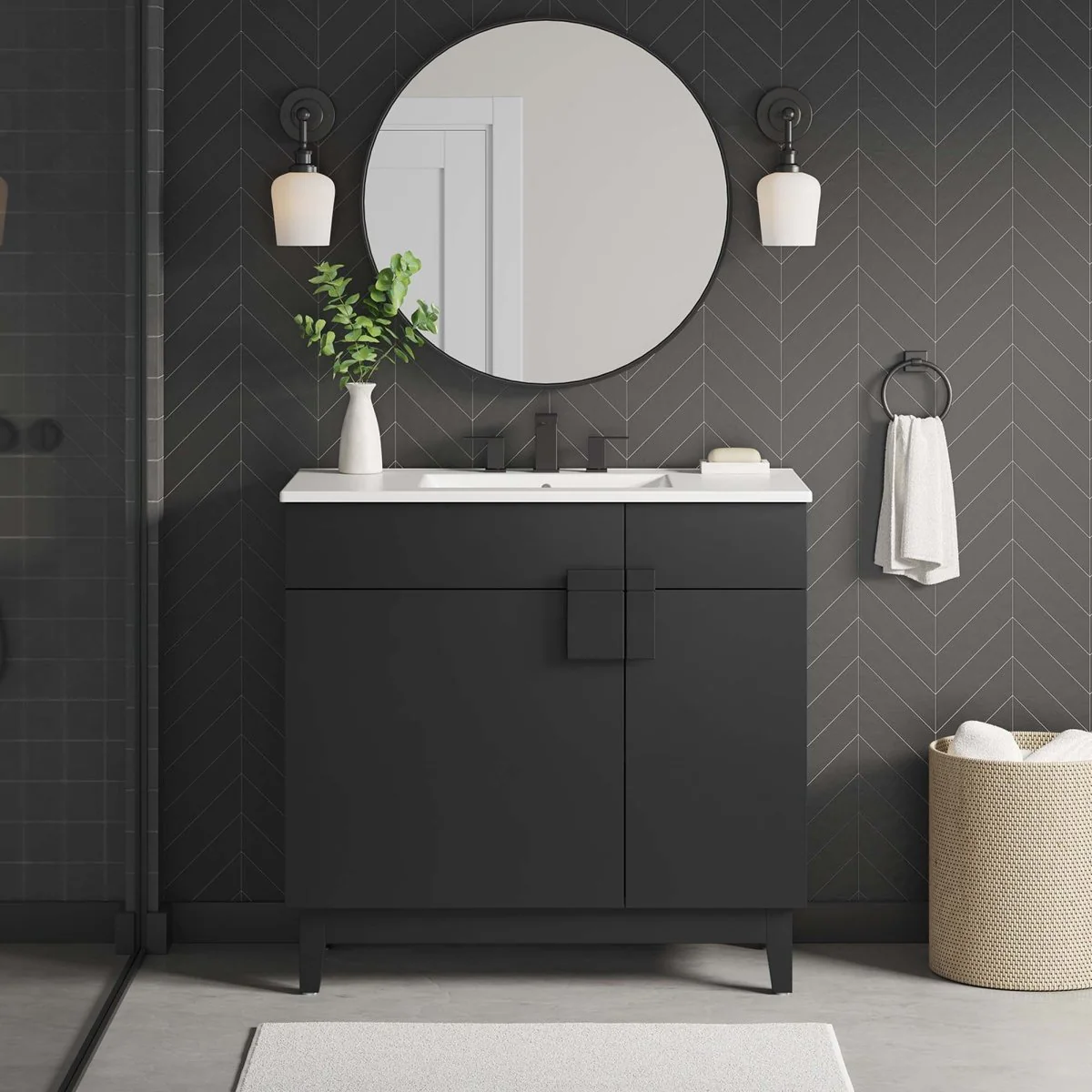 Bathroom Vanity with Ceramic Sink and Storage Cabinet for Bath, Contemporary Vanity Unit - Image 88