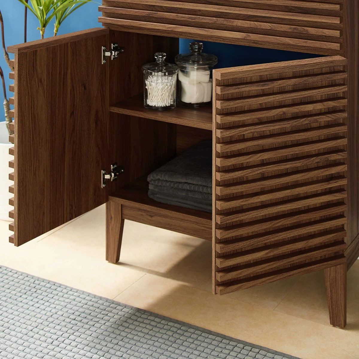 30" Walnut Black Bathroom Vanity with Ceramic Sink and Storage Shelf - Image 3