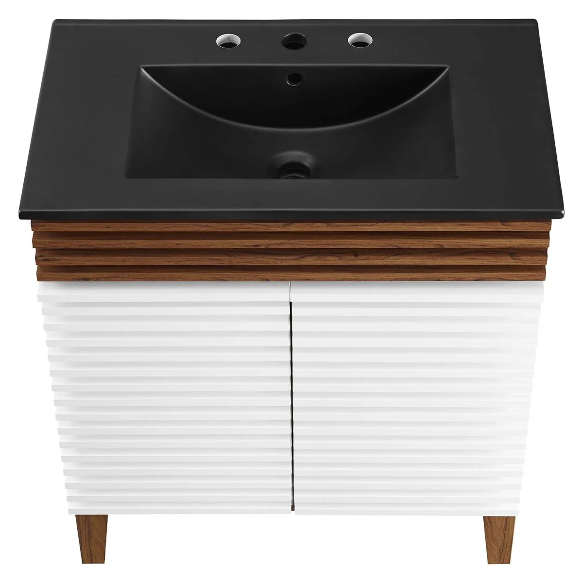 Bathroom Vanity with Ceramic Sink and Storage Shelf, Modern Wood and Black Design - Image 120