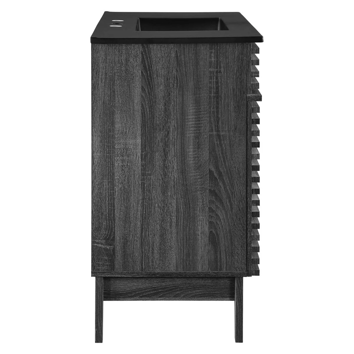 Bathroom Vanity with Ceramic Sink and Storage Shelf, Modern Wood and Black Design - Image 153