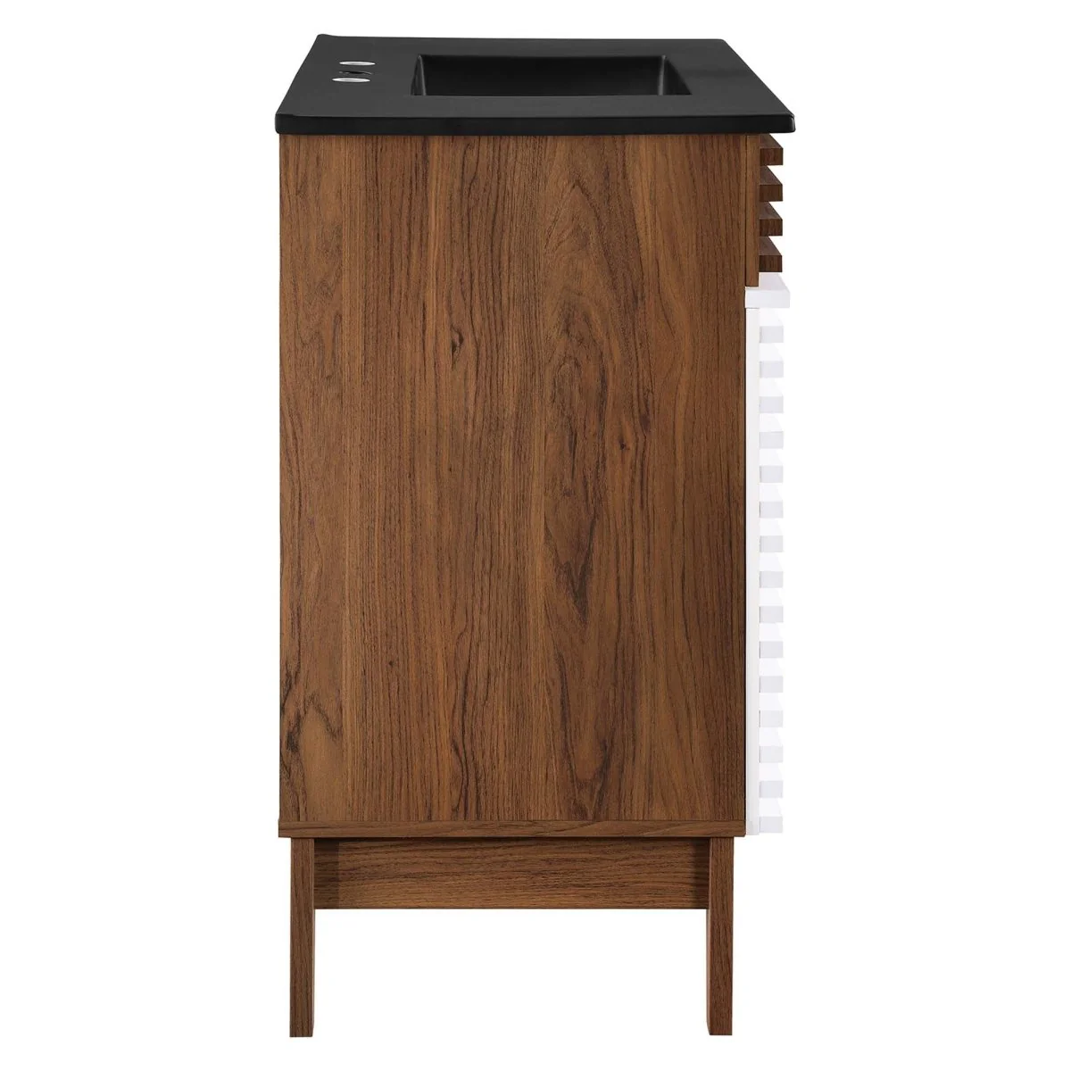 Bathroom Vanity with Ceramic Sink and Storage Shelf, Modern Wood and Black Design - Image 180