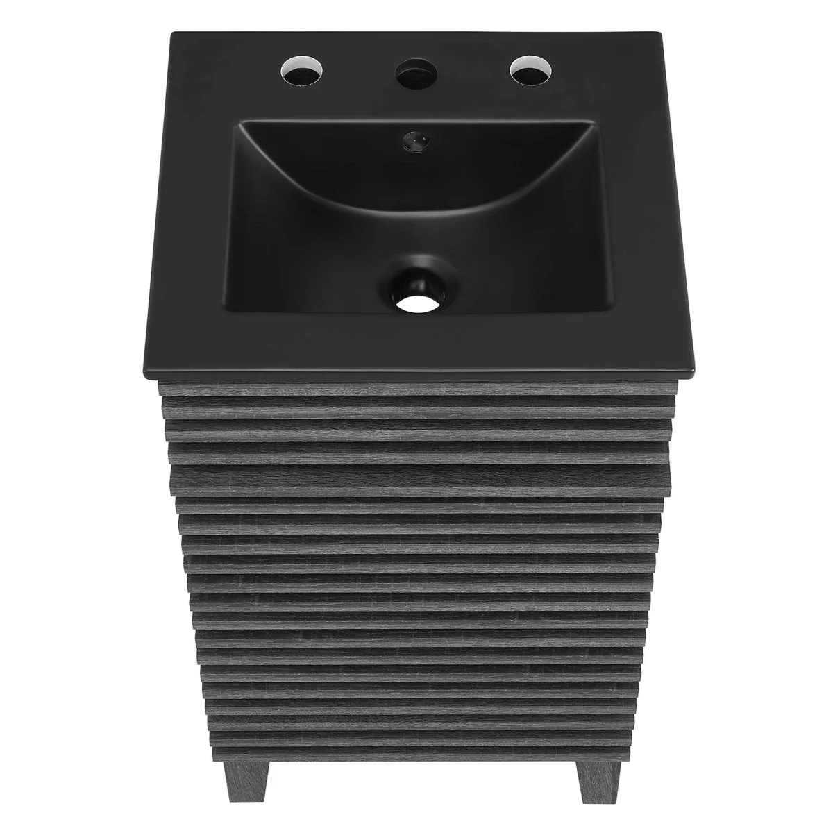 Bathroom Vanity with Ceramic Sink and Storage Shelf, Modern Wood and Black Design - Image 6