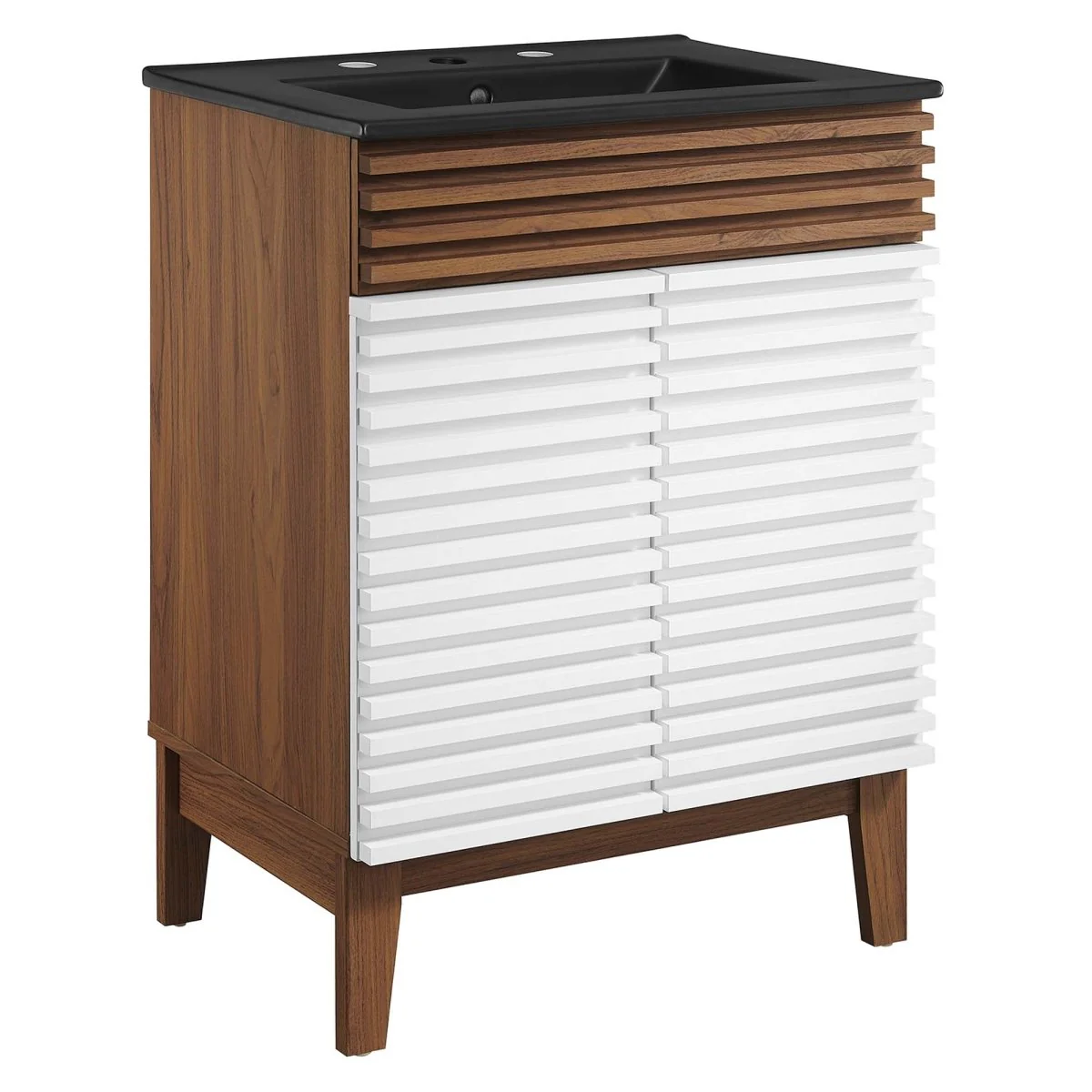 Bathroom Vanity with Ceramic Sink and Storage Shelf, Modern Wood and Black Design - Image 66