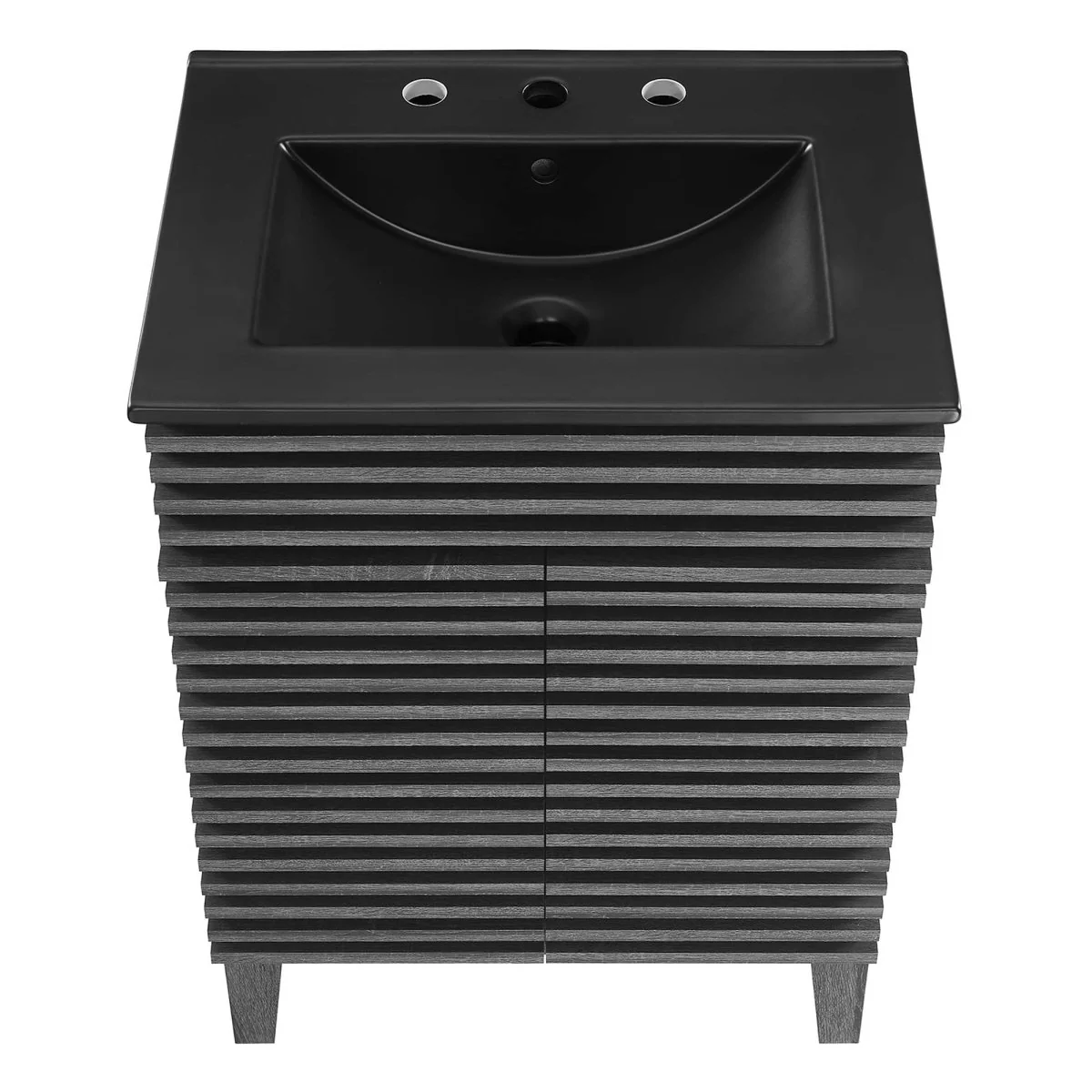 Bathroom Vanity with Ceramic Sink and Storage Shelf, Modern Wood and Black Design - Image 90