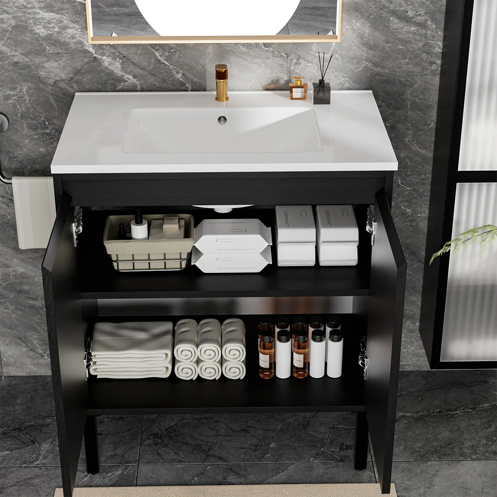 Bathroom Vanity With Ceramic Sink, Floor-Standing Design, Soft-Closing Drawers - Image 27
