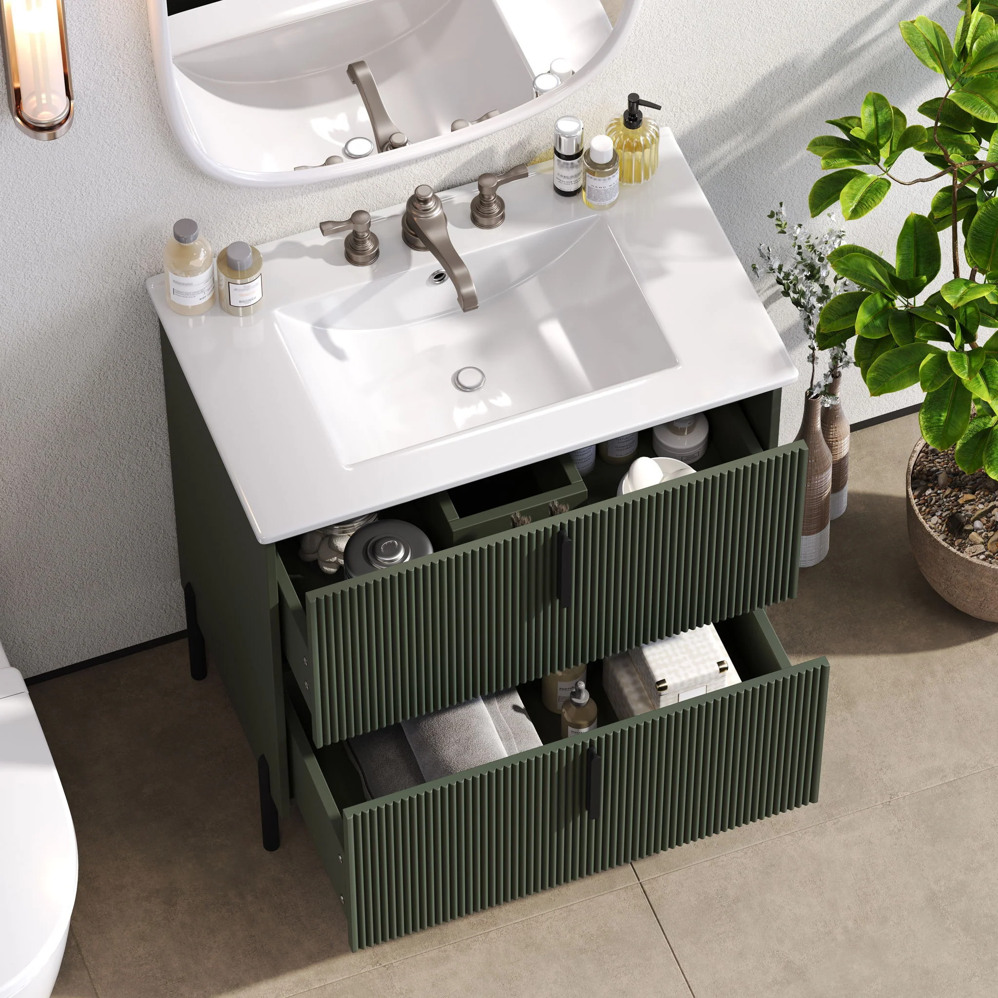 Bathroom Vanity With Ceramic Sink, Fluted Design - Image 13