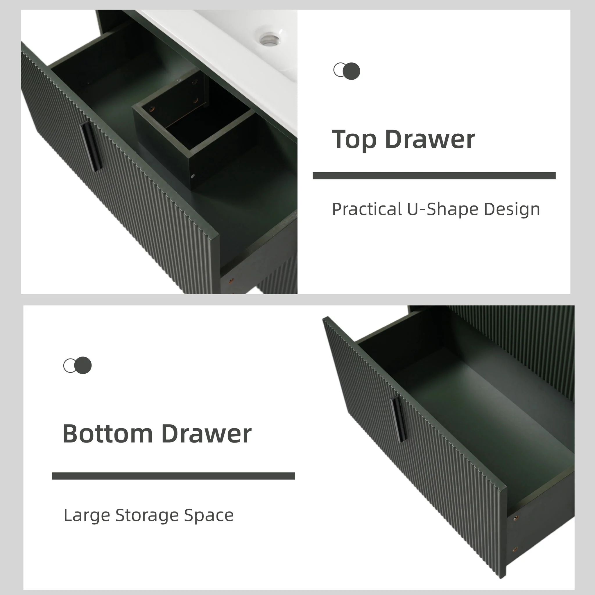 Bathroom Vanity With Ceramic Sink, Fluted Design - Image 9